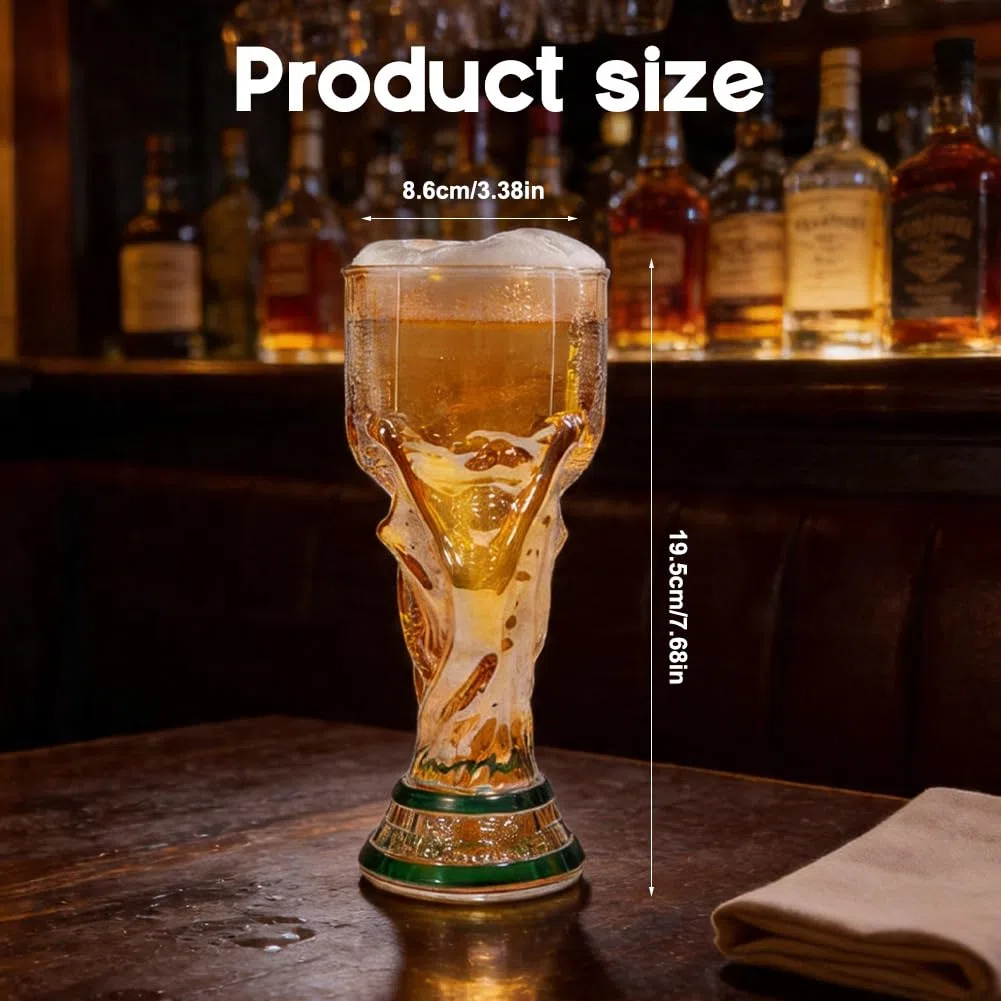 DASIAUTOEM Bicchiere da birra a forma di calcio, boccale da birra in vetro, per birra, cocktail, bevande, osservare il calcio per grigliate, tavolo e fan miglia, uomini papà (dorato)