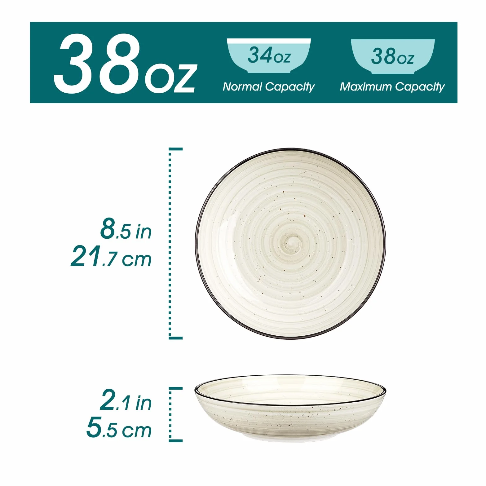 vancasso BONBON Ciotole per Pasta Set di 6, 21,7 x 5,5 cm Piatti Fondi in Gres, Piatti per Pasta, 38 oz Ciotole Grandi per Insalata, Adatti al Forno a Microonde e Lavastoviglie, Dipinto a Mano