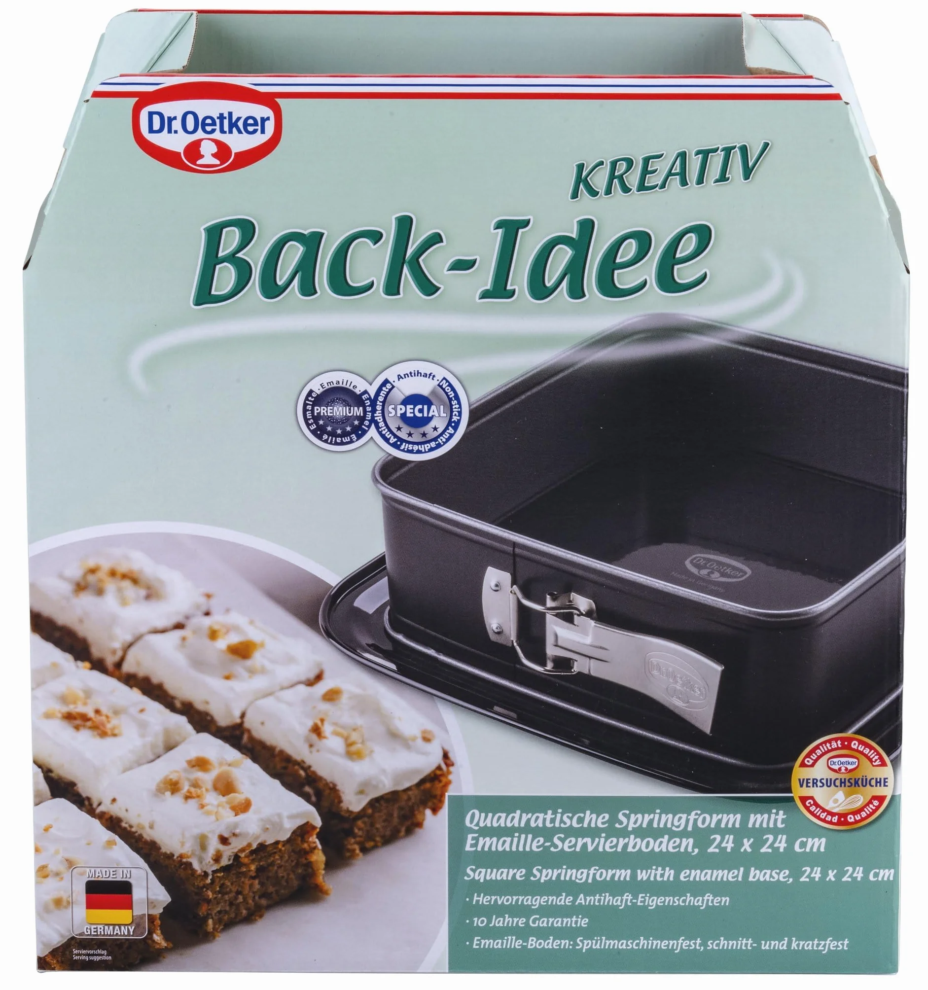 Dr. Oetker Teglia quadrata con fondo smaltato, perfetta per torte e torte, 24 x 24 x 8,5 cm, antiaderente, resistente al calore, nero/argento