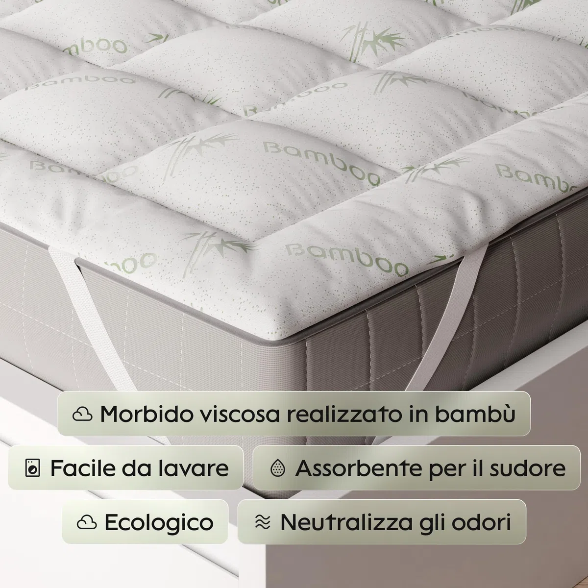 Niagara Topper matrimoniale 160 x 190 Spessore 2 cm in bambù - Traspirante e fresco, progettato per alleviare il mal di schiena - Il coprimaterasso con tasca profonda si adatta a materassi 20x50 cm