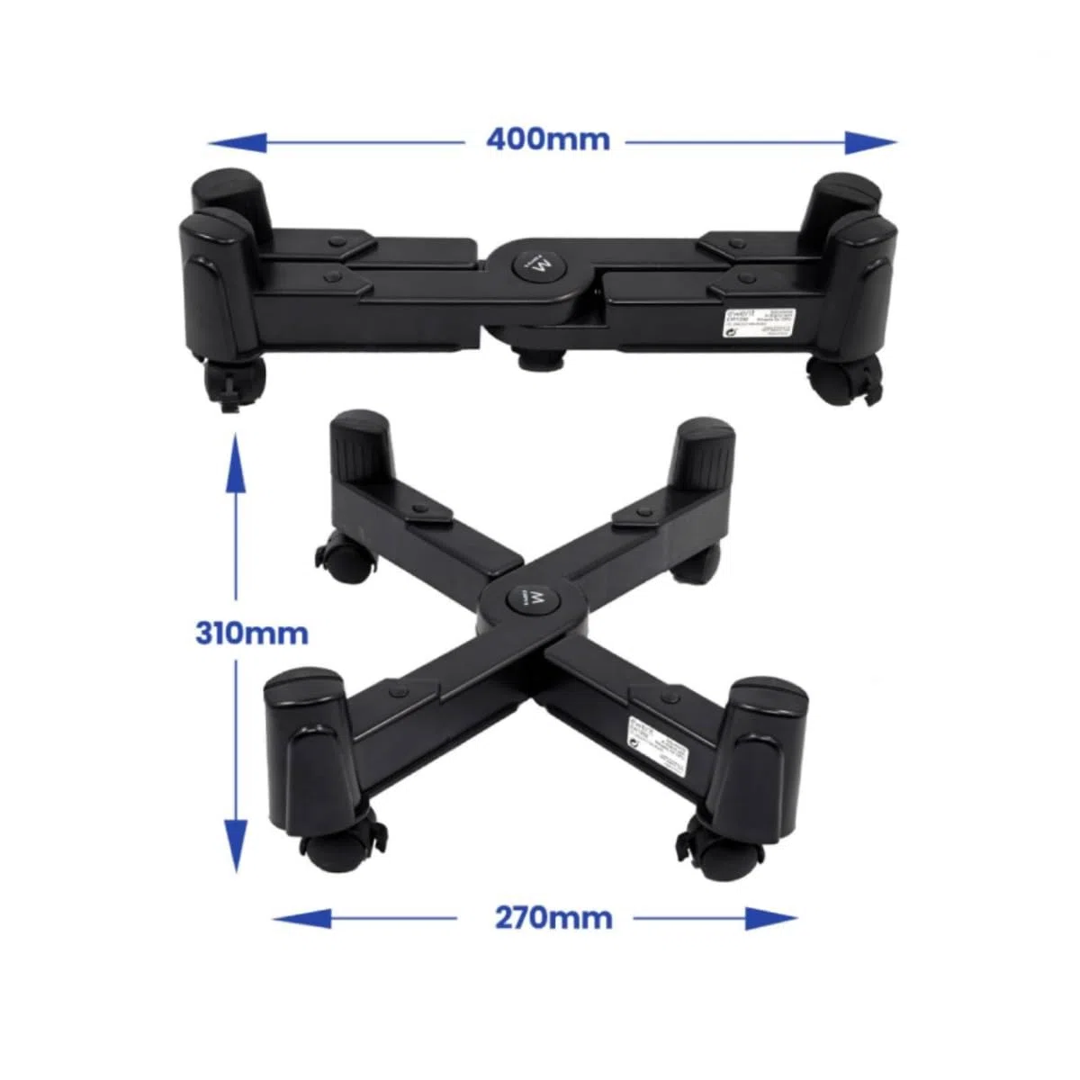 Supporto Regolabile per CPU con Ruote, Larghezza Fino a 25 cm, Capacità di Carico 25 kg, con Ruote Blocabili, Colore Nero - EW1292
