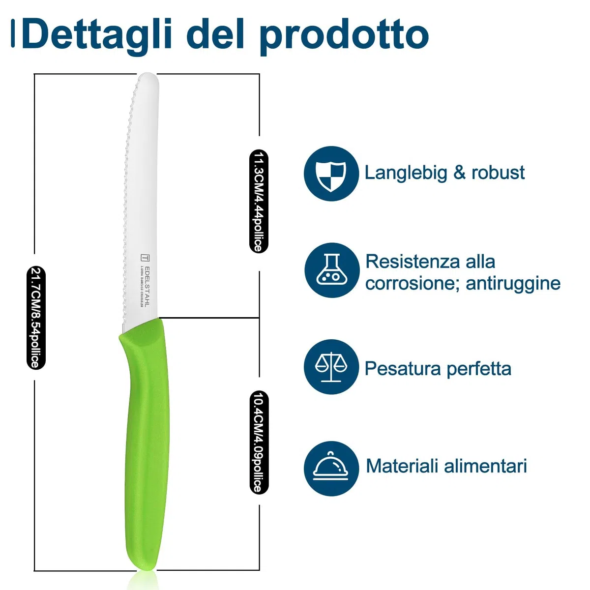 Coltelli Da Tavola, Set Di 6 Pezzi, 21.7CM, Coltelli Tascabili In Acciaio Inossidabile, Coltello Pane, Coltelli Da Tavola Con Bordo Seghettato, Coltelli Affilati, Colorati