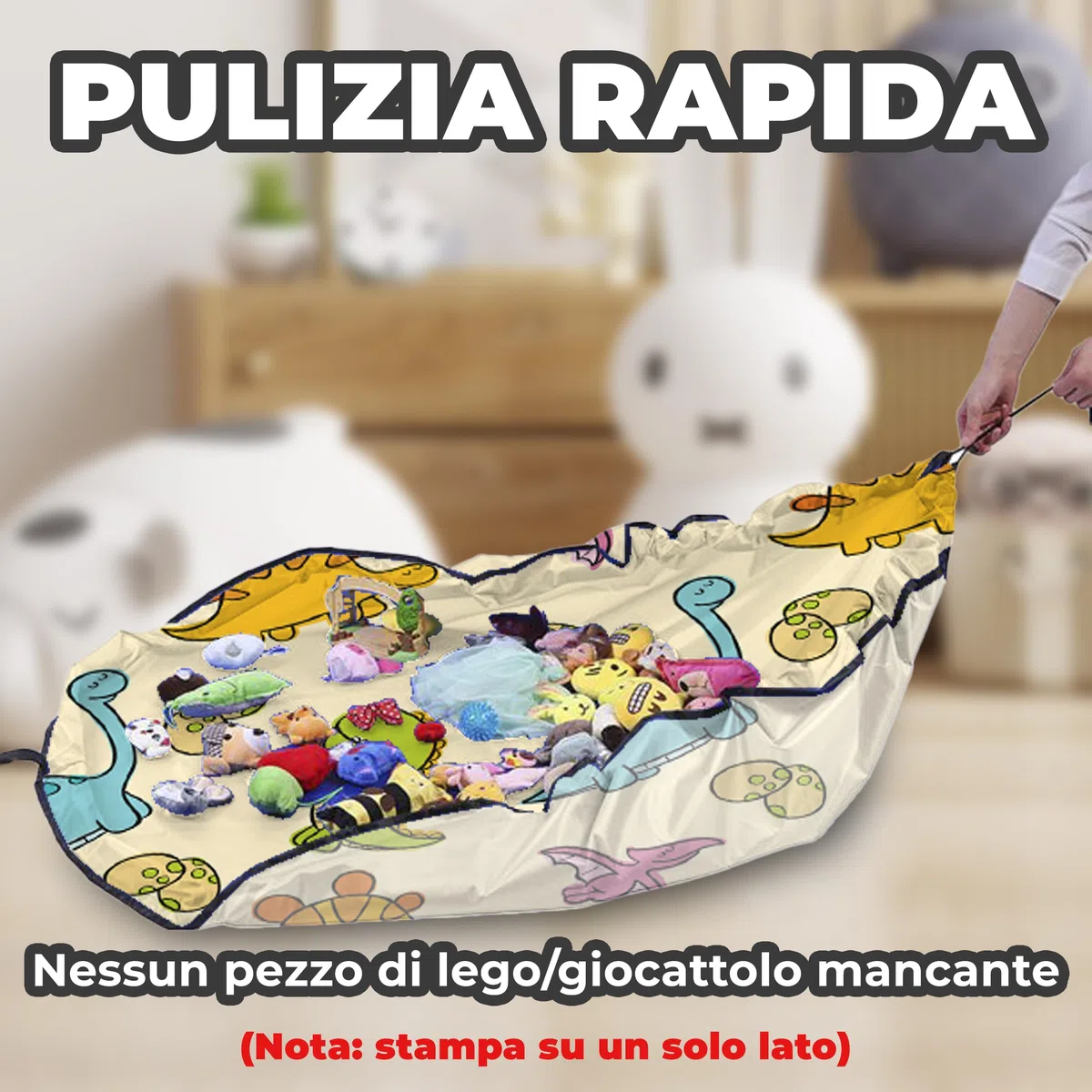 Grande borsa di stoccaggio per giocattoli | Tappeto da gioco pieghevole | Borsa dinosauro con cordoncino | Idee per l'organizzazione