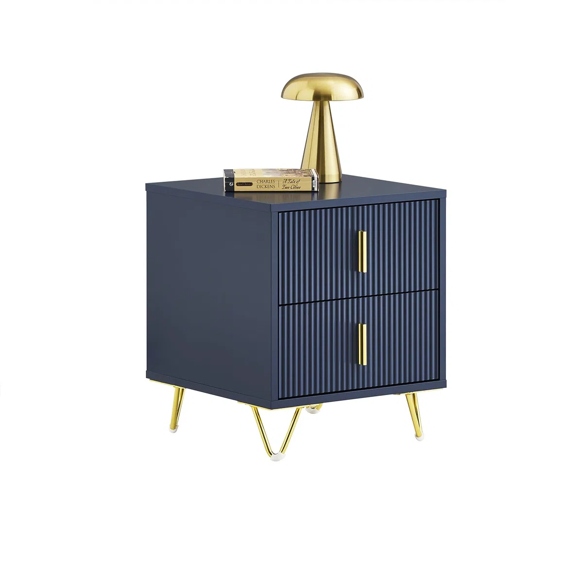 SoBuy Comodino, Comodino con 2 cassetti, Tavolino moderno per camera da letto e soggiorno, Blu L40 x P40 x A47 cm FBT115-B