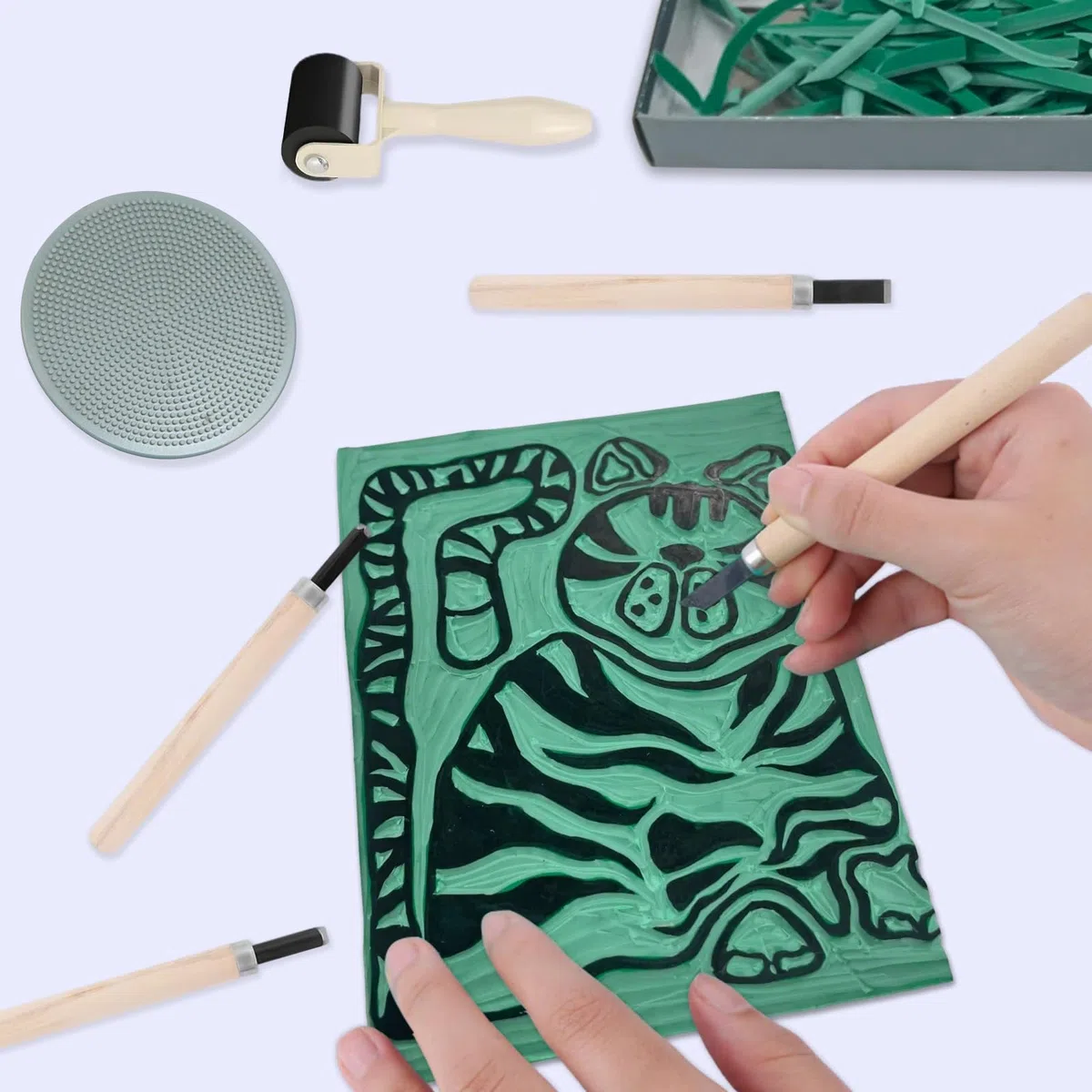 Linoleum Set di Fogli di Linoleum, Strumenti per Intaglio Linoleum per Incisione Kit Rubber Carving Block A4 A5 A6 Gomma per Timbri Fai da Te Sicuri per Timbri Artigianato Progetti di Stampa