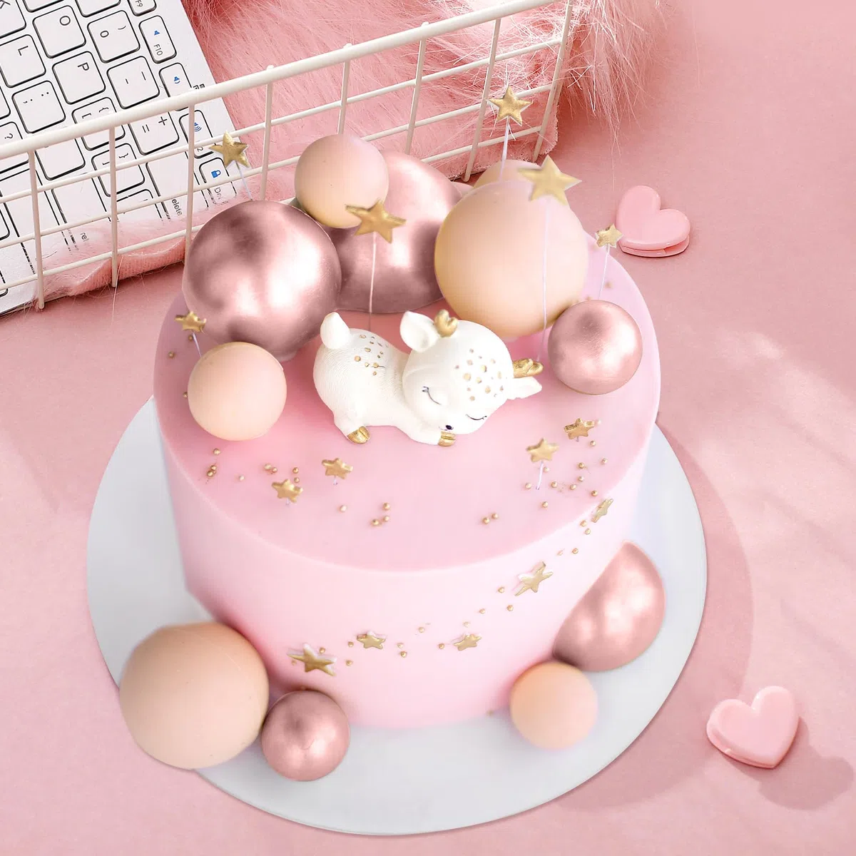 48 Pz Palline Cake Topper Decorazioni Schiuma Cupcake Topper Palline Decorazioni per Torta Compleanno per Feste di Compleanno Anniversario (Rosa Glitter, Oro Rosa, Marrone Chiaro, Albicocca)