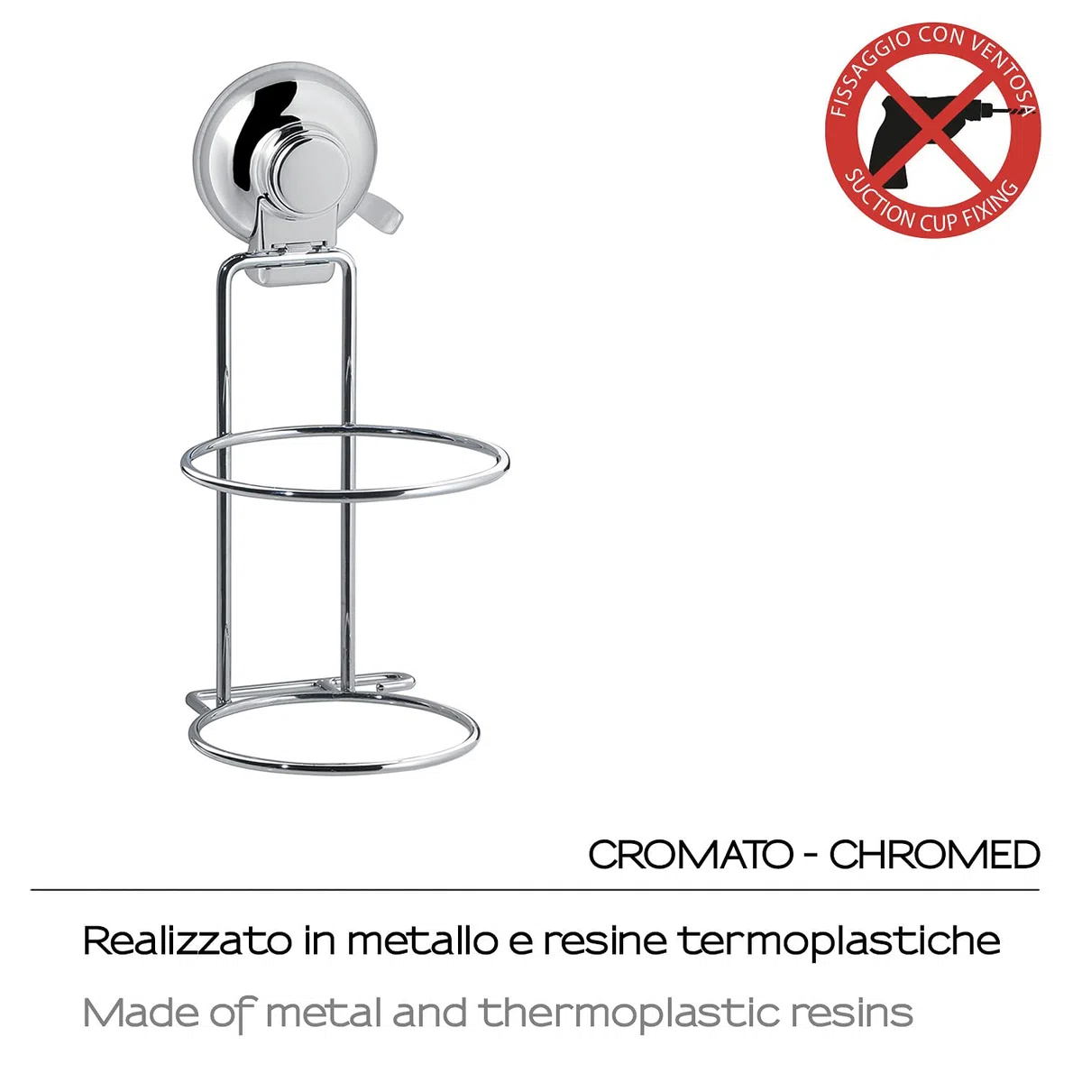 GEDY Hot Porta Asciuga Capelli Cromato Con Ventosa