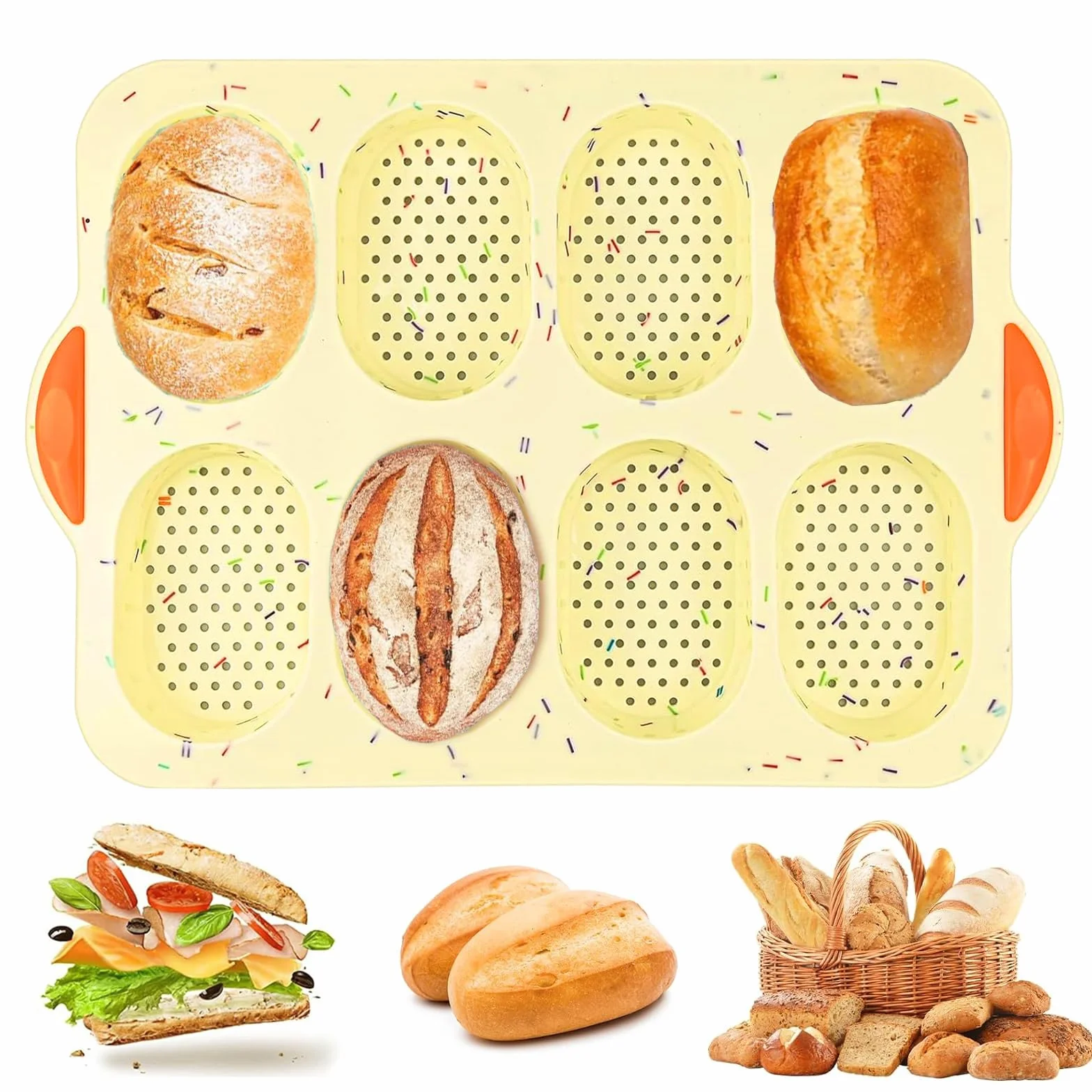 Stampi Forno Pagnotte, Silicone Mini Baguette Teglia, Teglia a 8 Cavità, Panini con Grissini per Cuocere Pane Francese, Grissini, Panini, Pane