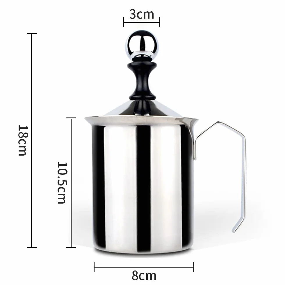 Gvolatee 500 ml Montalatte,schiumalatte in acciaio inox doppia rete manuale Latte Creamer Schiuma di latte
