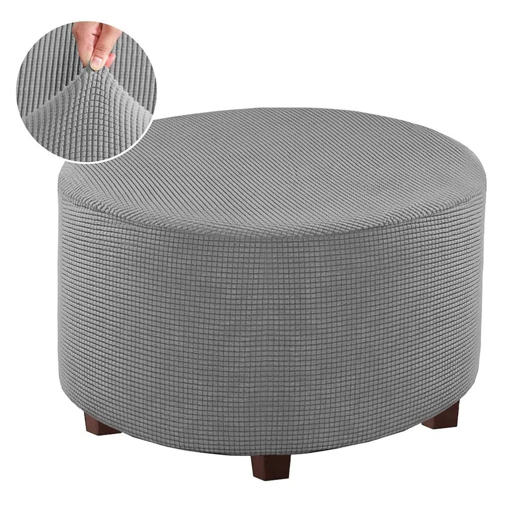 Baoblaze Ottoman Fodere Rotondo Poggiapiedi Poggiapiedi Protector Cover in Tessuto Elasticizzato di Stoccaggio Pouf Copre, di Alta Spandex Fodera Lavabile in - Grigio