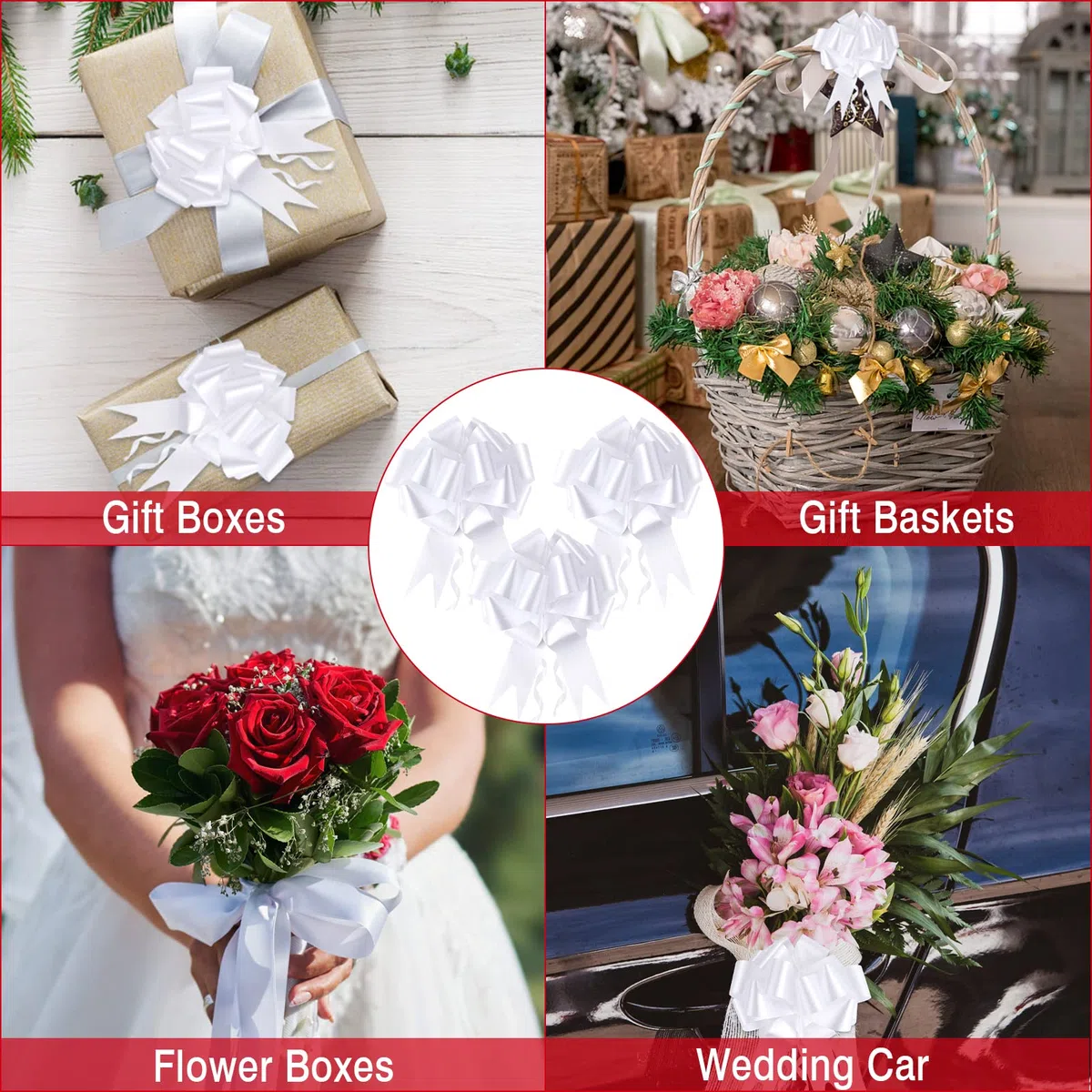 100 Pezzi Coccarde Bianche Matrimonio, 3cm Coccarde Fiocco per Fiocchi Matrimonio, Fiocchi Auto Matrimonio, Grande Archi da Regalo per Matrimonio, Comunione, Battesimo, Anniversari