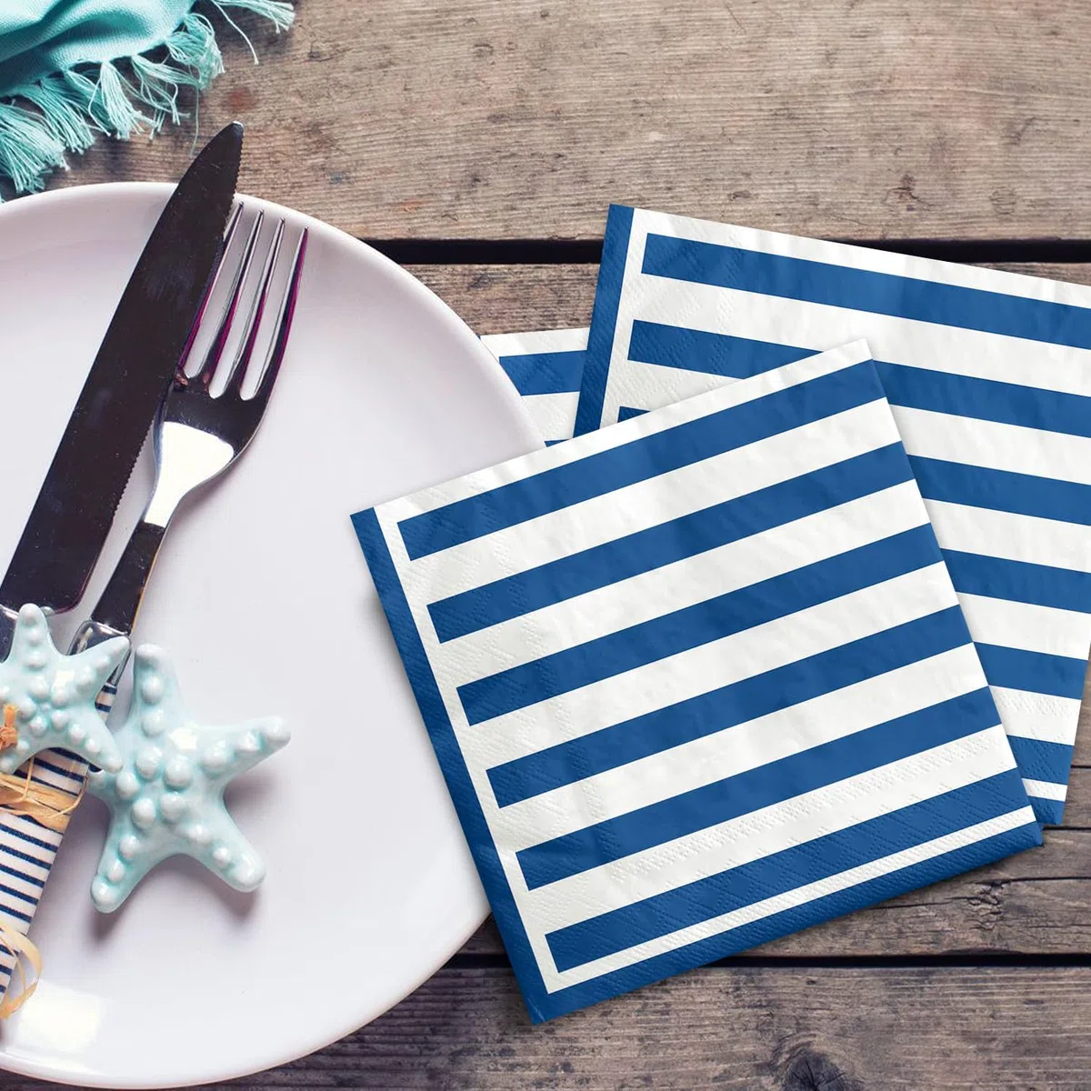 100 Tovaglioli Di Carta A Righe Blu E Bianche, Blu Navy E Bianco, Per Cocktail, Bevande, Pranzo, Per Ragazzi, Uomini, Compleanni, Matrimoni, Baby Shower