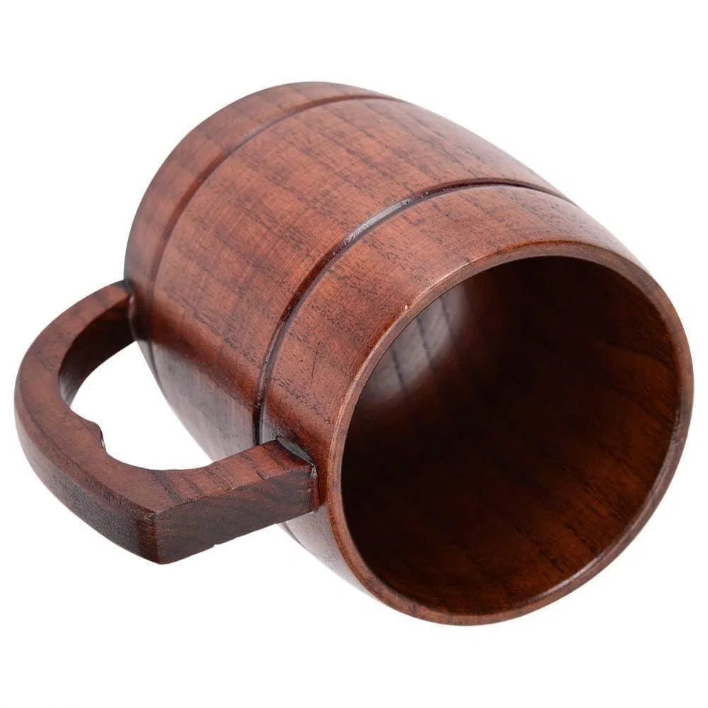 Agatige Grande Boccale Di Birra in Legno, Marrone a Forma Di Barile Retrò Tazza Da Bere Boccale Da Tè Vichingo Boccale Birra Boccale Medievale Con Manico per Uomini Donne Casa Bar Festa, 8,5 X 14 Cm