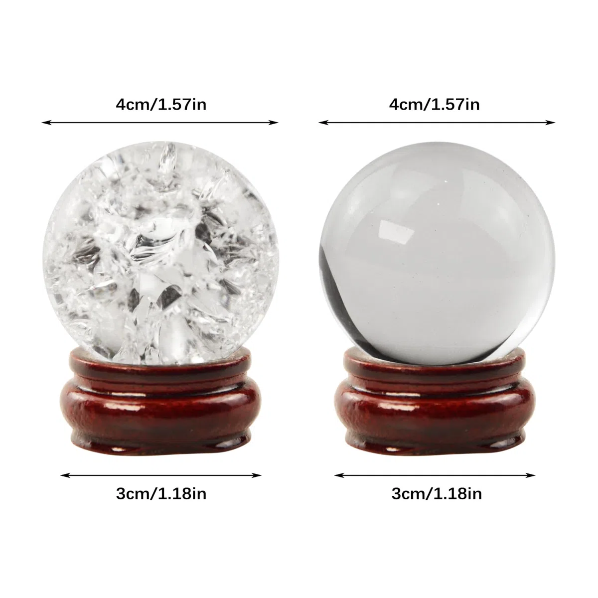 Flylin 2 sfere di cristallo trasparenti con base in legno, sfera di vetro trasparente, sfera di cristallo trasparente, 40 mm, per feng shui, fotografia, meditazione, matrimonio, casa