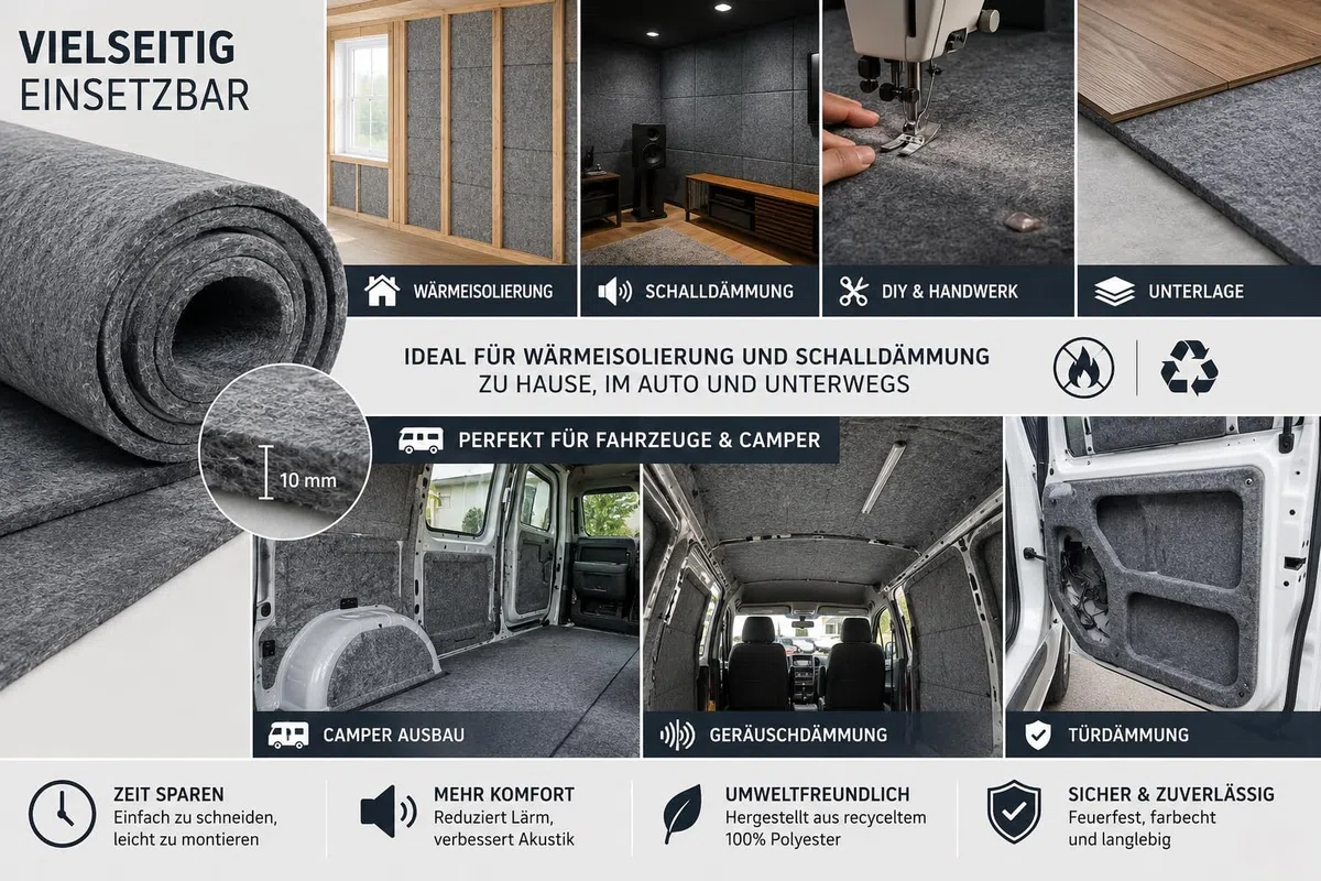 Tessuto spesso in feltro grigio 10 mm – 160 x 50 cm, 1200 g/m2 – robusto feltro di poliestere per artigianato, isolamento e isolamento acustico, Bertoni