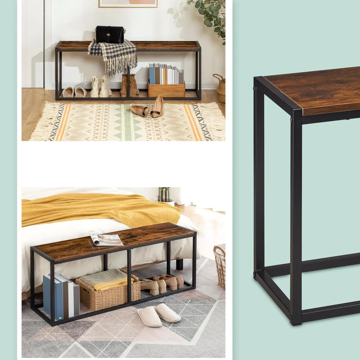 Panca Relaxdays, Sala da Pranzo, Panca da Soggiorno e corridoio, HxLxP: 47 x 120 x 30 cm, Metallo, Industriale/Nero