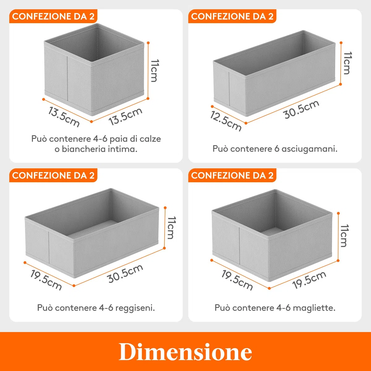 Lifewit 8 Pezzi Organizer Cassetti, Divisori per Cassetti in Tessuto, Organizer Armadio, Scatole Portaoggetti Pieghevole per Abiti, Separatori per Cassetti per Calzini, Cravatte, Cinture,Grigio Chiaro