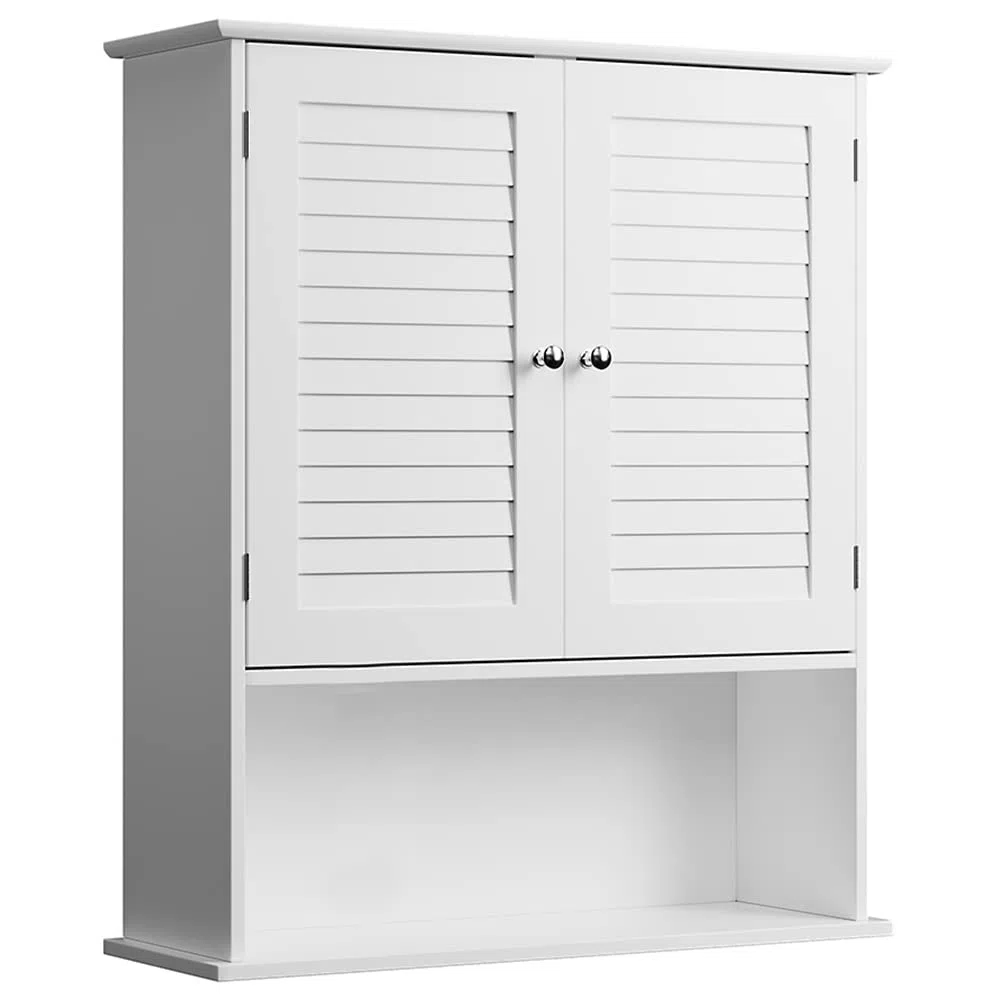 BAKAJI Pensile doppio Mobile Mobiletto Armadio Armadietto Bagno Parete Muro Doppia Anta Due Ripiani Design Moderno Salvaspazio Scaffali Interni Legno Bianco 60x20x70 cm