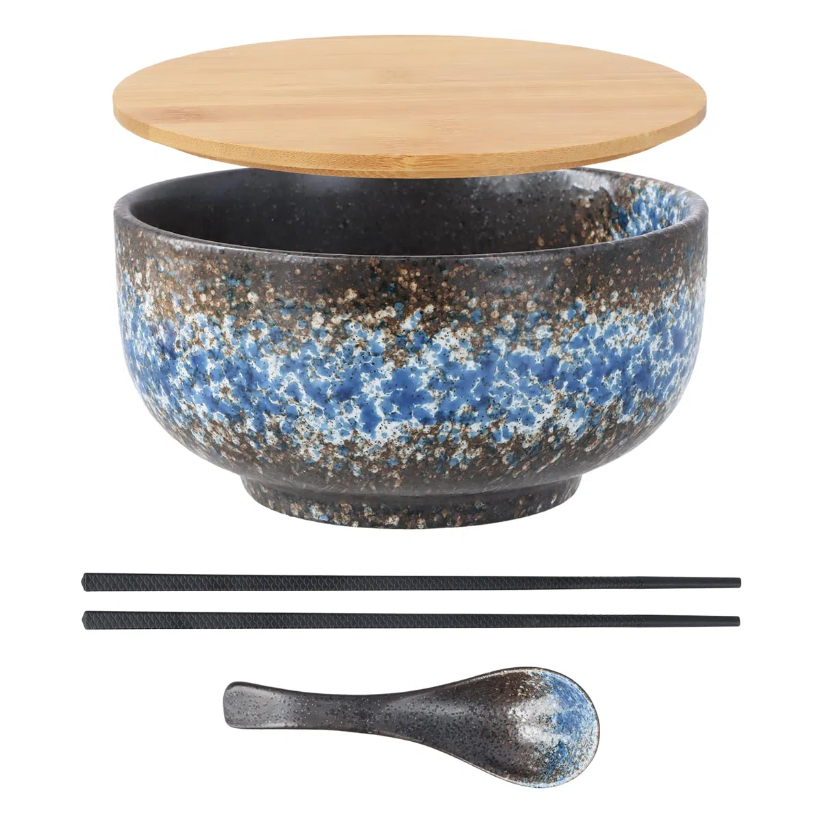 Ciotola di Ceramica, ciotole per Ramen retrò, di grandi dimensioni ciotole per zuppa di noodle giapponesi con cucchiaio e bacchette abbinati, Pho e Sushi Bowl per Ramen/Insalata/Cereali
