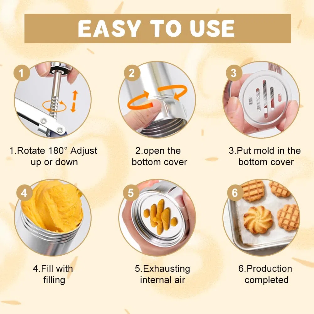 Pressa per biscotti a spruzzo, in acciaio inox, con 20 stencil e 8 beccucci in acciaio inox, macchina per biscotti, pressa per biscotti, pressa per biscotti per torte, dessert fai da te