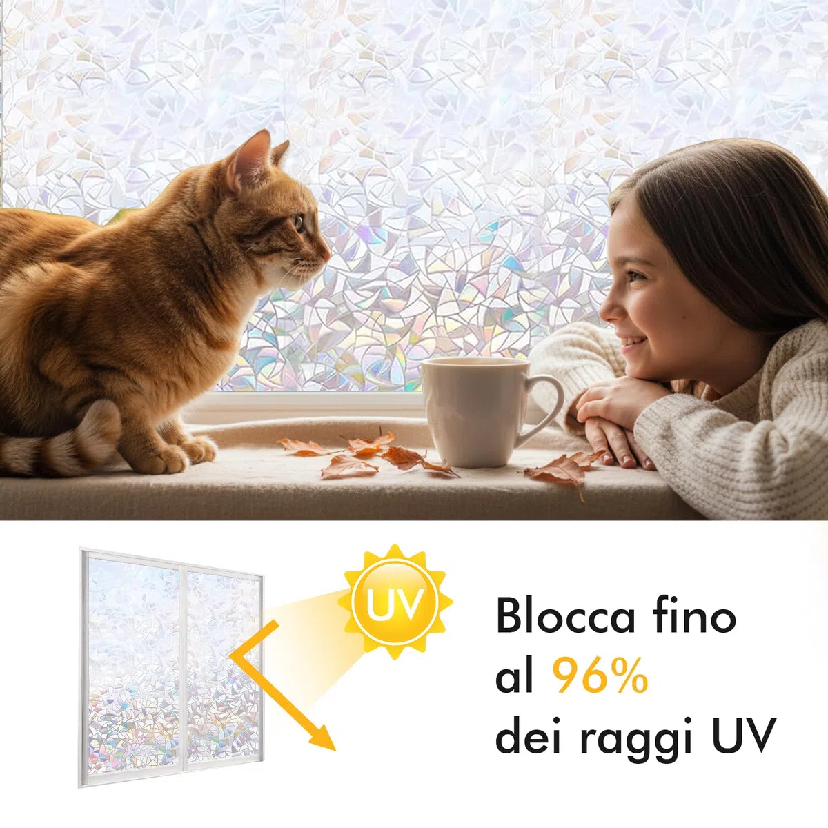 shinfly Pellicola per Vetri Finestre Decorativa, Pellicola Adesiva Vetri Elettrostatica 44.5x200cm, Vetrofanie per Finestre 3D Arcobaleno Adatto per Ufficio Bagno Camera da Letto Soggiorno Cucina