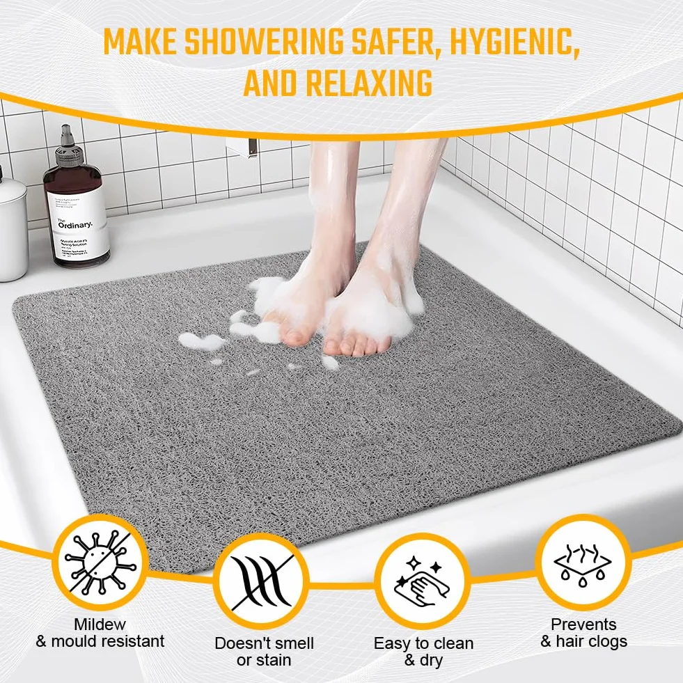 AUAUY Tappetino Doccia Antiscivolo, 60 x 60cm PVC Luffa Tappetino Bagno, Tappetino da Bagno in Morbido Luffa Antimuffa, Tappetini da Bagno Lavabili e Ad Aasciugatura Rapida, Grigio