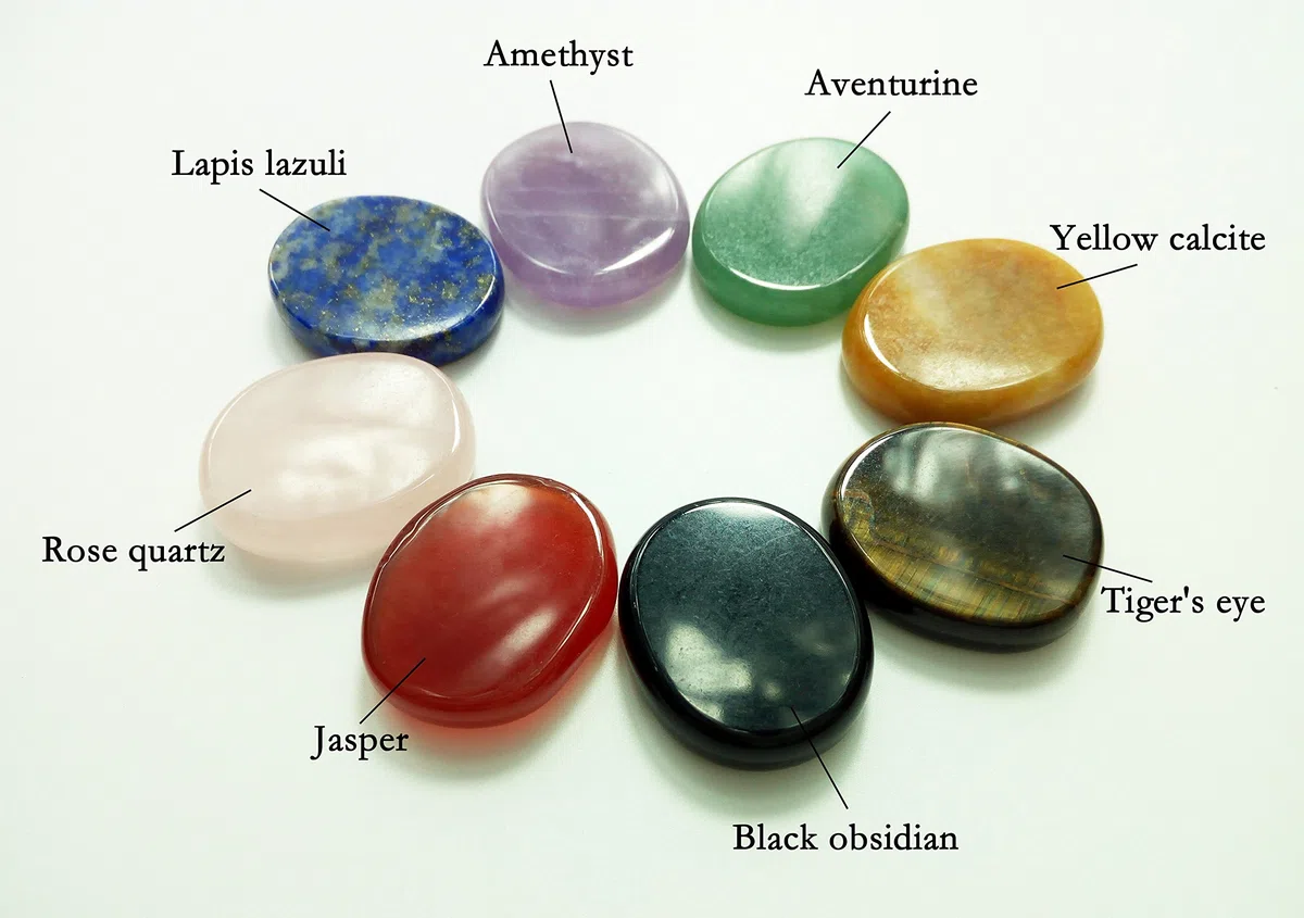 Set di 8 pietre chakra, forma ovale, per meditazione di guarigione con cristalli, Reiki o come pietre scaccia-pensieri o da tenere in tasca