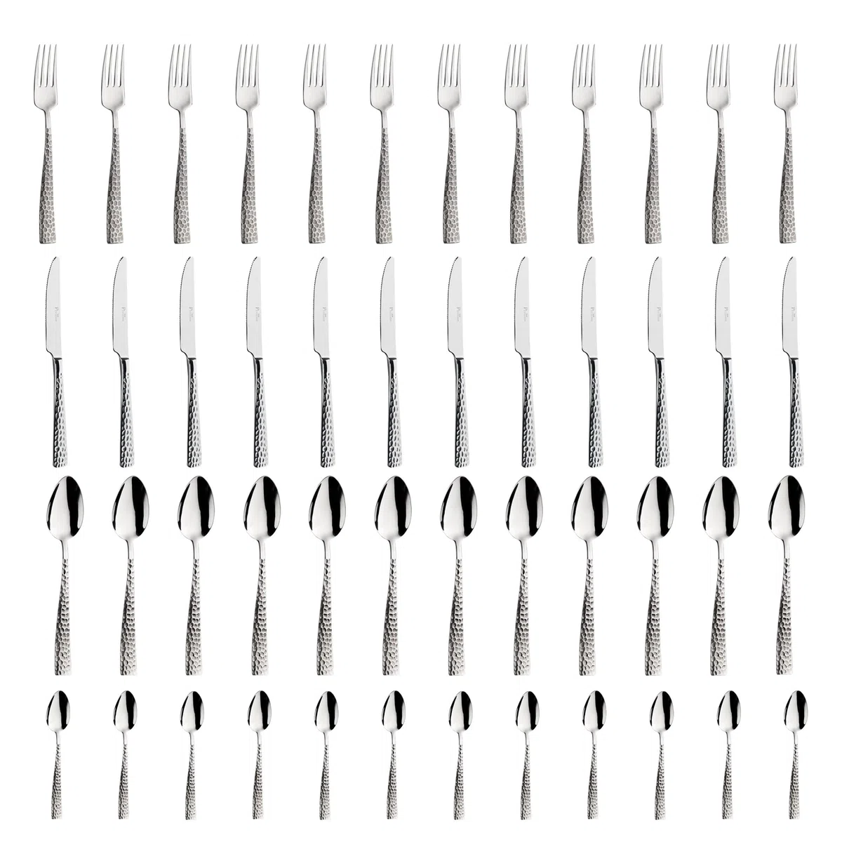 Pintinox, Set 48 pezzi Posate Palace Martellato, Acciaio Inox, Made in Italy, 12 persone
