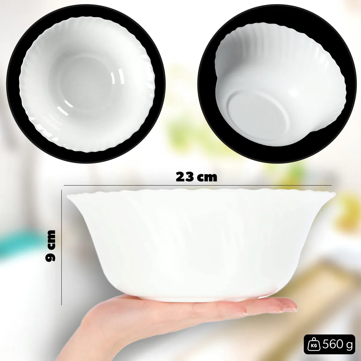 KADAX Ciotola ∅ 23 cm, set da 6 pezzi, ciotola in vetro temperato, ciotola per frutta, insalata, ciotola per dessert, ciotola per cereali, ciotola per zuppa, ciotola per snack, lavabile in