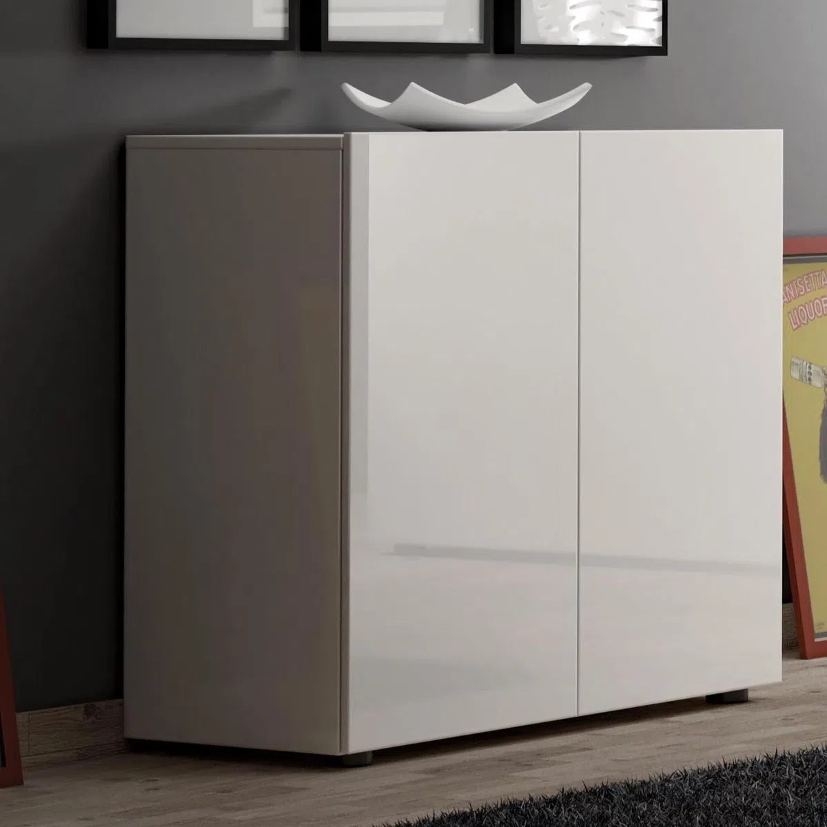Dmora - Credenza Abeba, Buffet da soggiorno, Madia da salotto, Dispensa da cucina, Made in Italy, 90x38h79 cm, Bianco lucido
