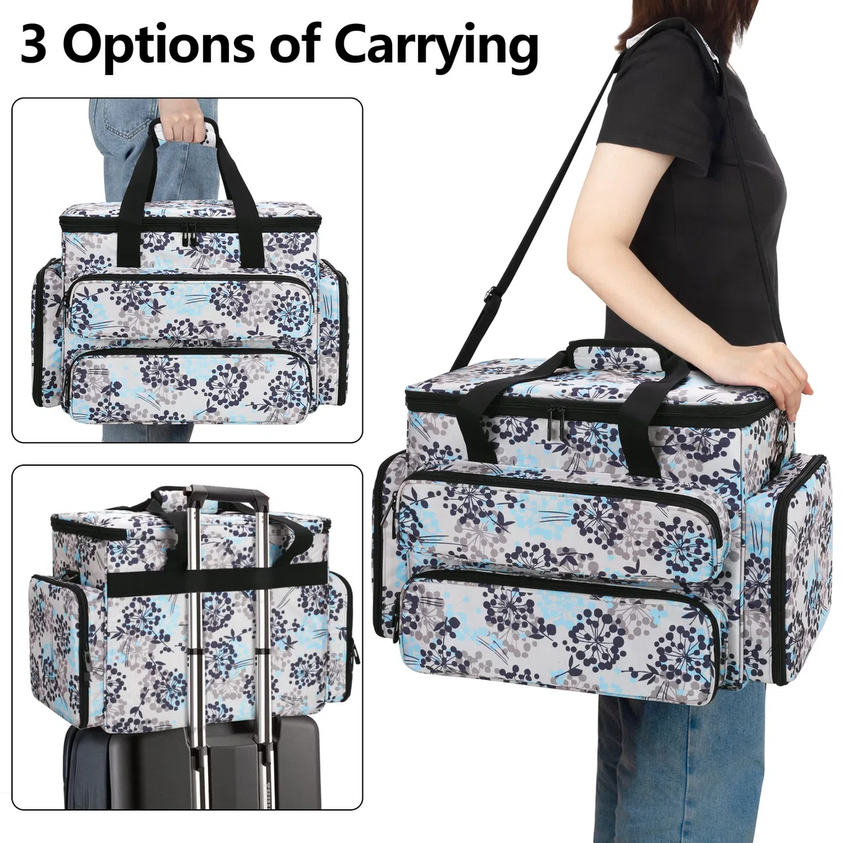 CURMIO Borsa da Trasporto per Macchine da cucire per la Maggior Parte delle Macchine da Cucire Standard, Borsa da Viaggio Portatile con Scomparti, (Solo Borsa), Dente di leone