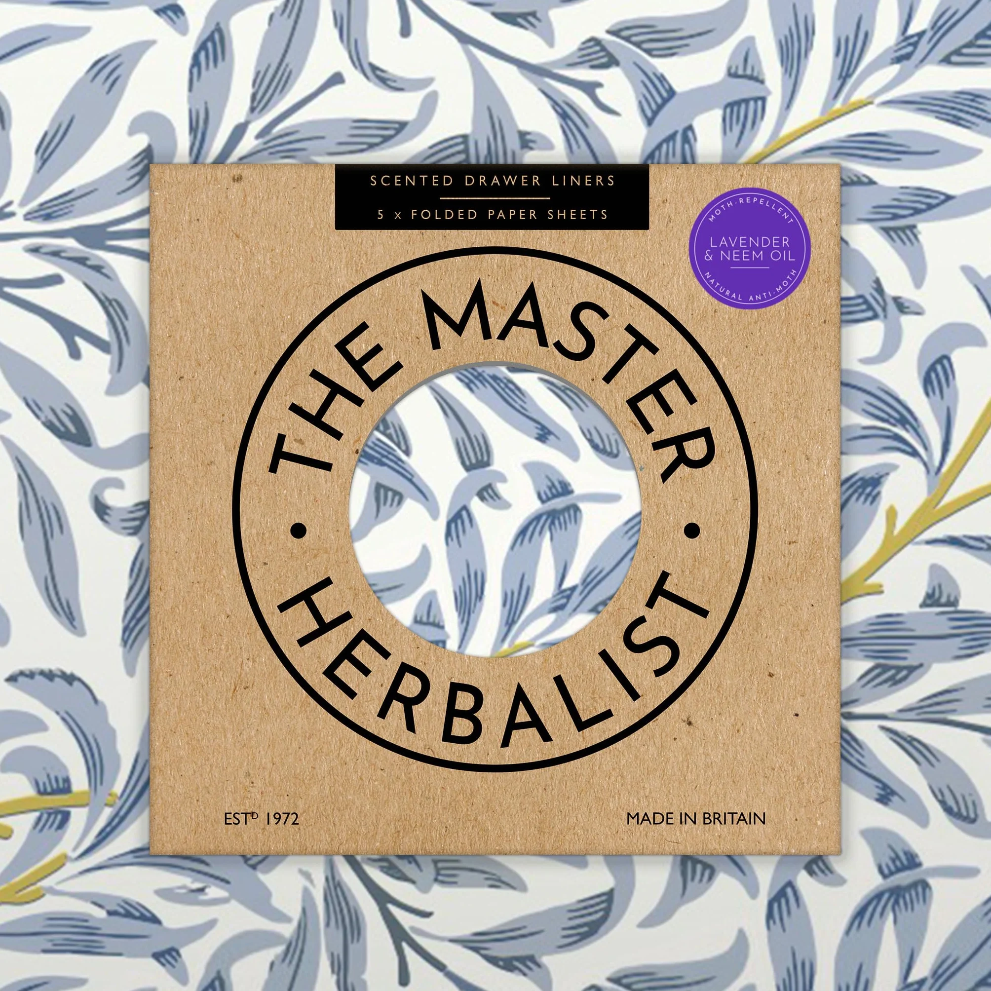 The Master Herbalist Fragranti fodere profumate per cassetti design William Morris (piegati), confezione da 5 fogli, contiene oli essenziali, prodotte nel Regno Unito (Olio di lavanda e neem, Folded)