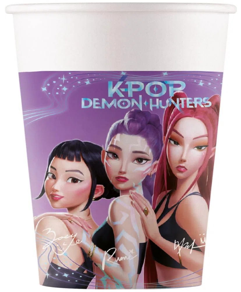 Procos Kpop Demon Hunters - Set per feste, 37 pezzi, piatti di carta, bicchieri di carta, tovaglioli, tovaglia per compleanno dei bambini