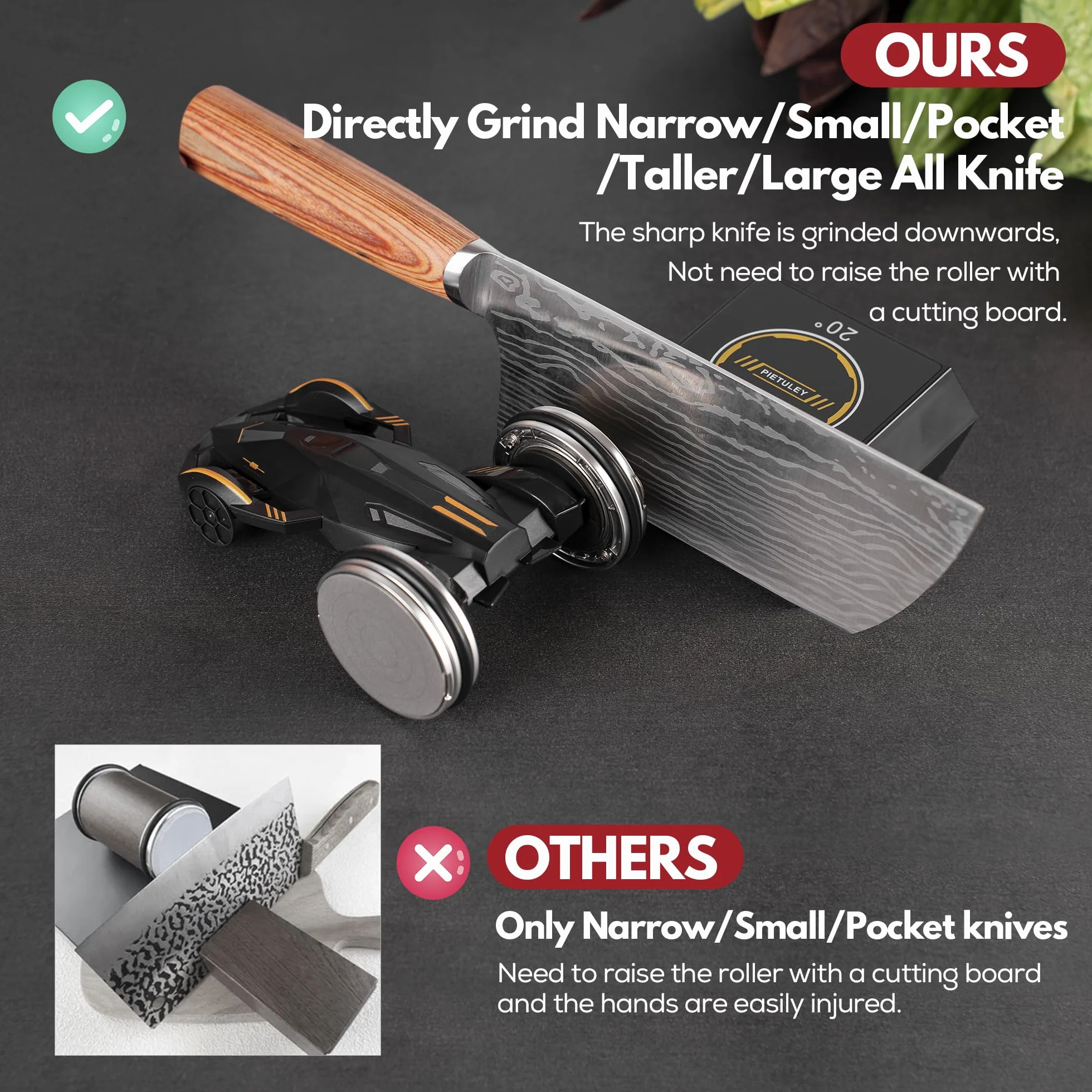 Pietuley Affilacoltelli da Cucina, Pietra Affilacoltelli Professionale, Affila Coltelli da Cucina, Rolling Knife sharpener, Affilatore per Coltelli, Accessori Gadget da Cucina per Uomini