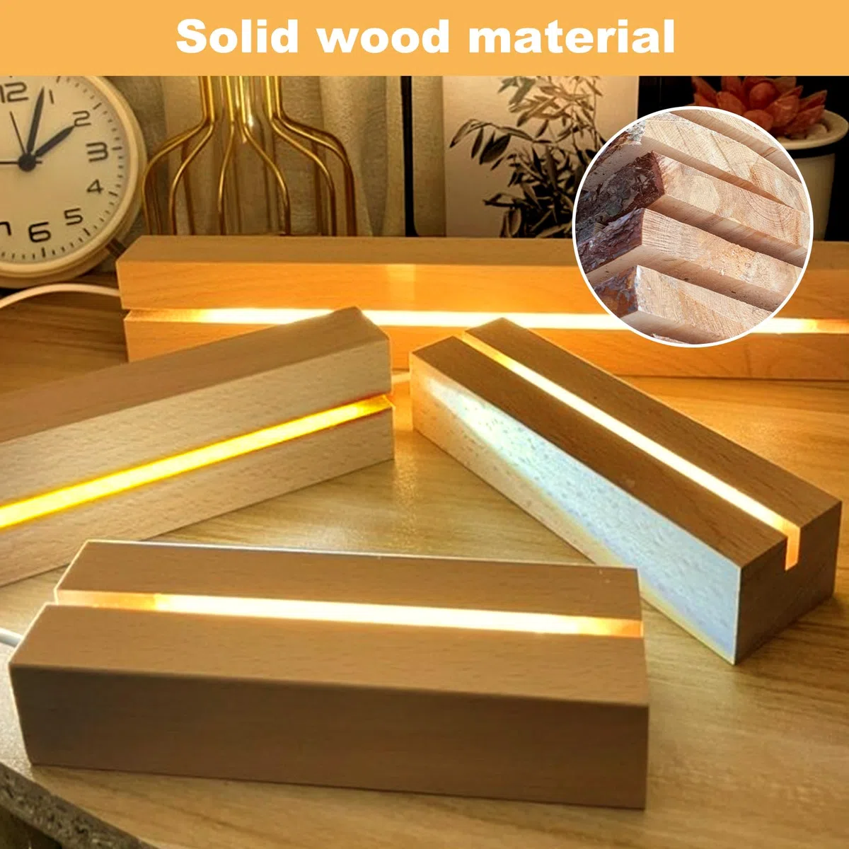 Vegena BY-YQ-TongCao - Base luminosa a LED in legno, con interruttore USB, per display da tavolo, in acrilico, lunghezza 30 cm, luce bianca calda, 2 pezzi