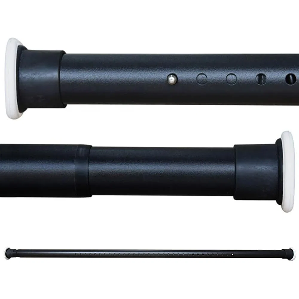 Asta telescopica per tenda da doccia estensibile senza perforazione, 310 - 360 cm, in acciaio al carbone, nero, con asta a tensione per capi, bagno, finestra, cucina e armadio