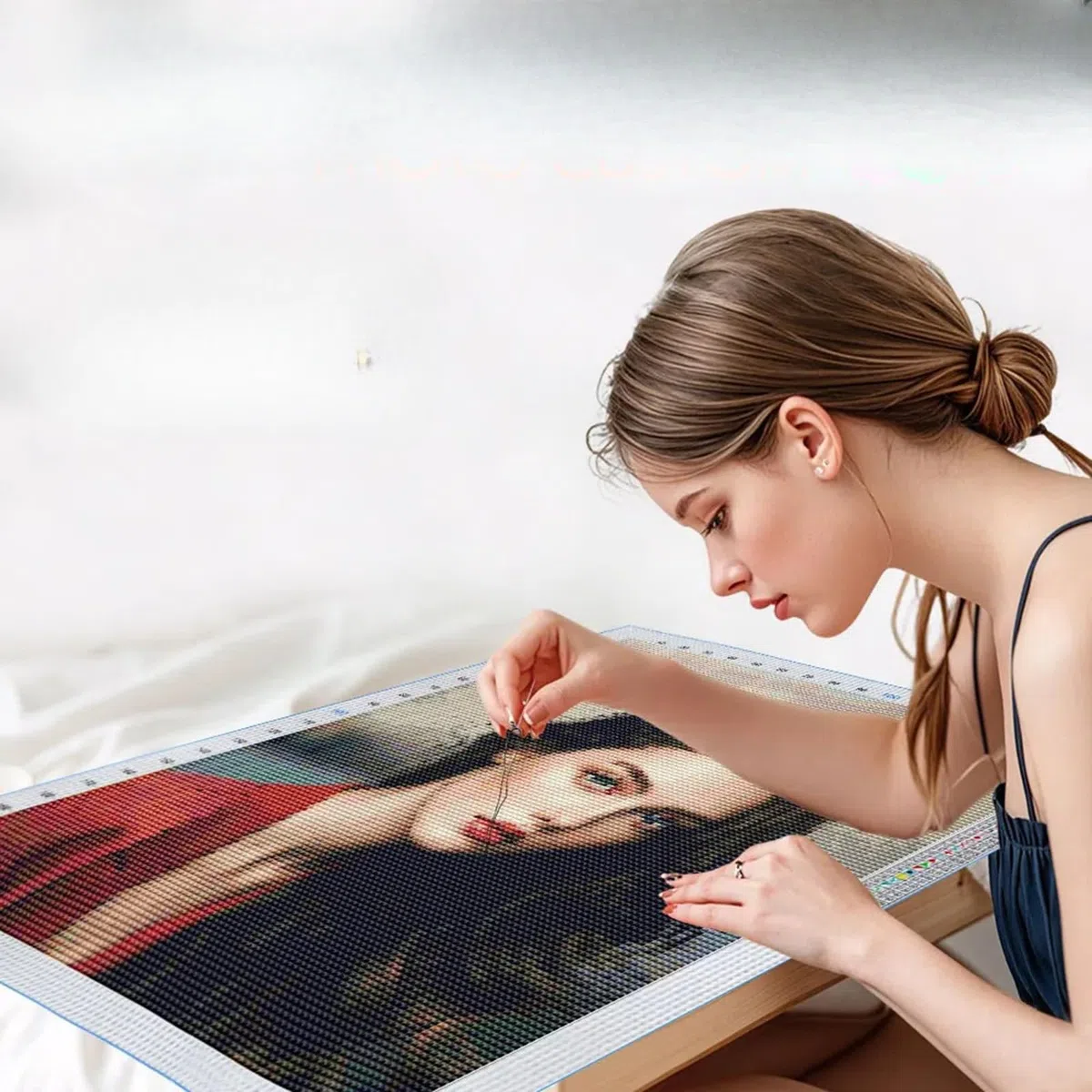 Keruidian Kit per ricamo a punto croce con foto personalizzate, filo di cotone da 11 ct, per pittura fai da te, decorazione per la casa (40 x 60 cm)