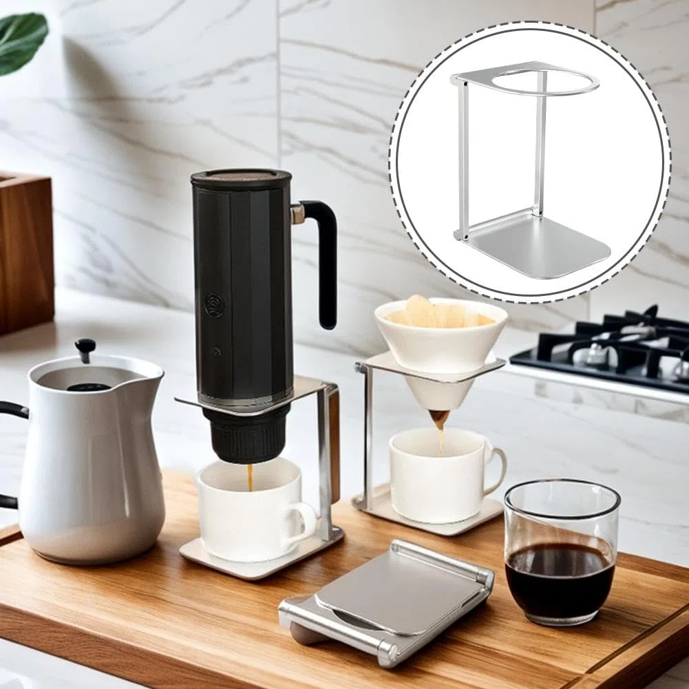 Supporto per macchina da caffè, portatile e pieghevole, in alluminio, per ufficio, casa e campeggio (argento)