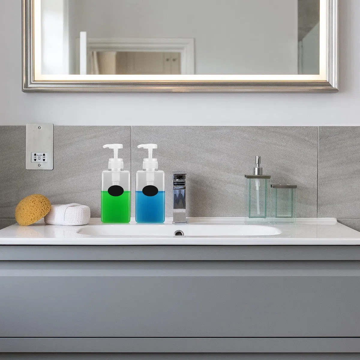 3 Pezzi Dispenser di Sapone, Flaconi Dispenser per Bagno, Dispenser Bottiglie a Pompa in Plastica Trasparente Riutilizzabili per Bagno Cucina Liquido Lozione Shampoo Doccia