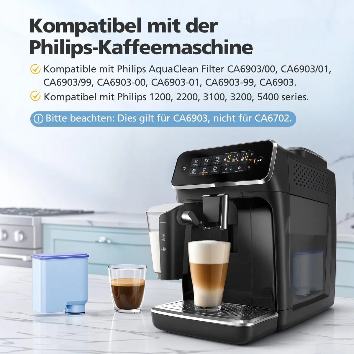 4 filtri dell'acqua compatibili con Philips AquaClean CA6903/10 CA6903/22 CA6903, filtro dell'acqua di ricambio a 2 livelli, adatto per macchine da caffè Saeco & Philips