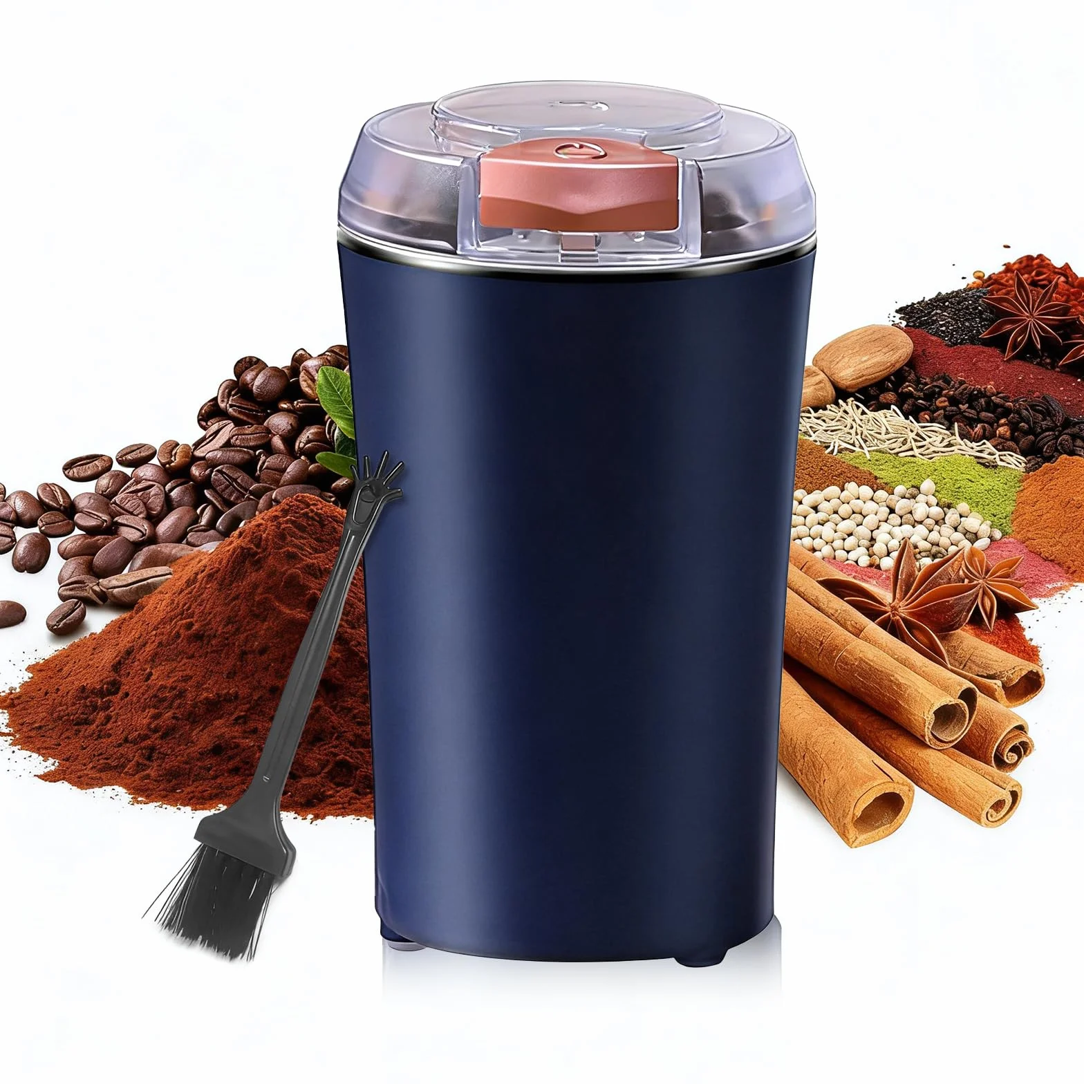 Macina Caffè Elettrico, Macinacaffè Elettrico per Spezie con Lame Acciaio Inossidabile 200W Macinino Elettrico Compatto Un Tocco per Chicchi di Caffè, Macina, Erbe, Cereali, Noci