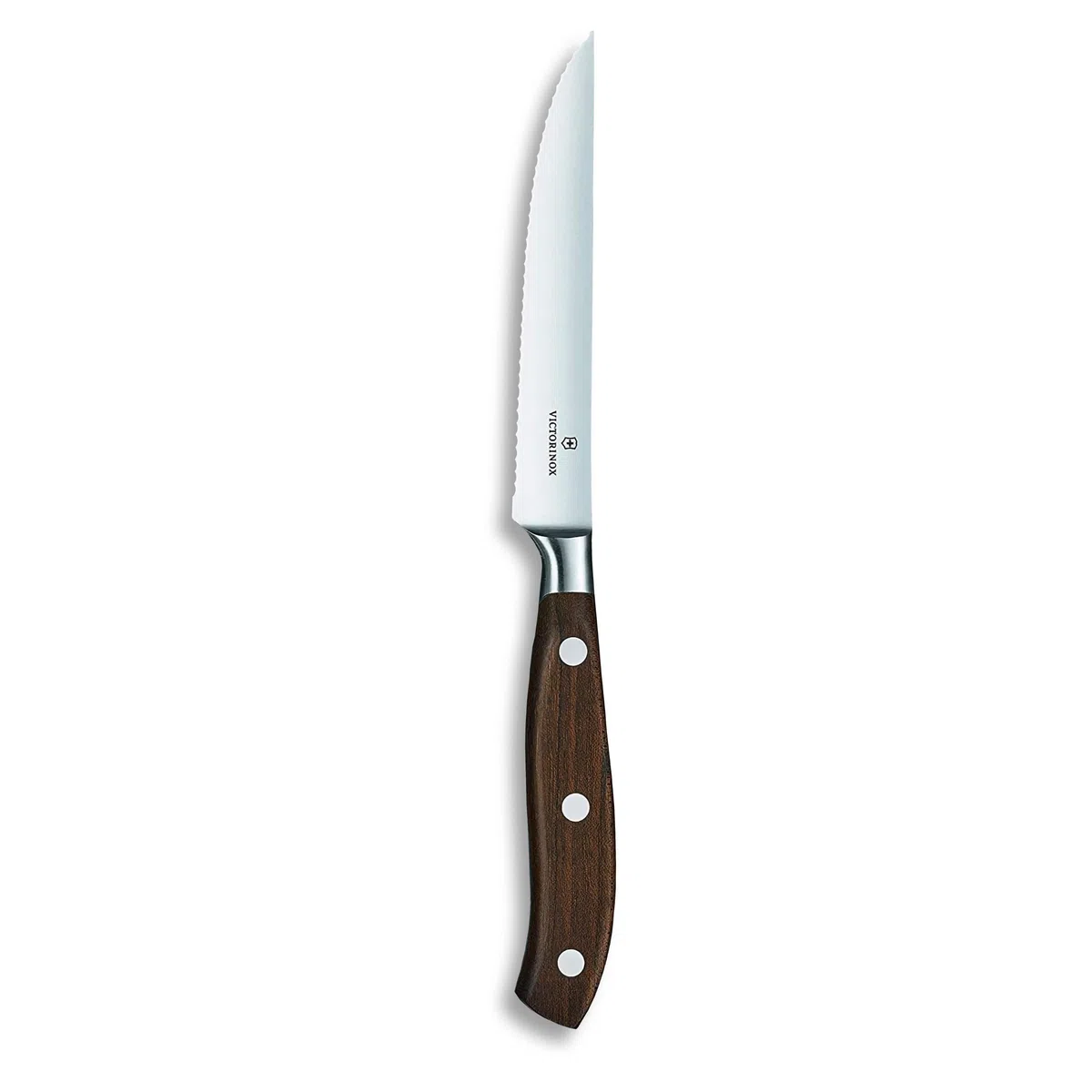 Victorinox Grand Maitre, Coltello da Bistecca Professionale, Lama Seghettata, 12 cm, Manico in Legno Pregiato, Acciaio Inossidabile, Marrone