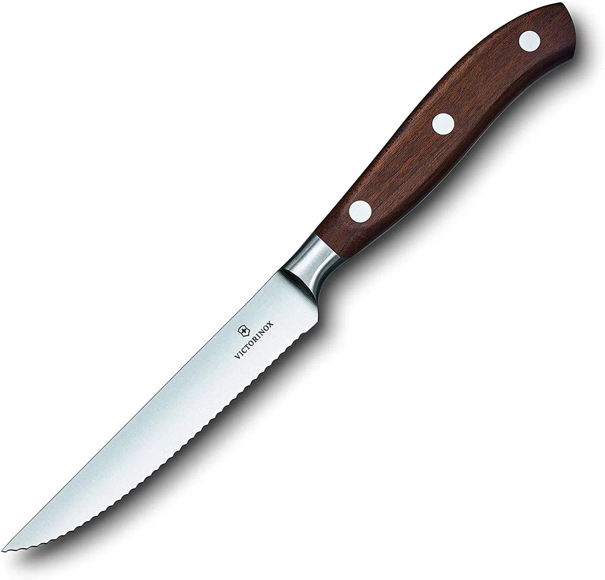 Victorinox Grand Maitre, Coltello da Bistecca Professionale, Lama Seghettata, 12 cm, Manico in Legno Pregiato, Acciaio Inossidabile, Marrone