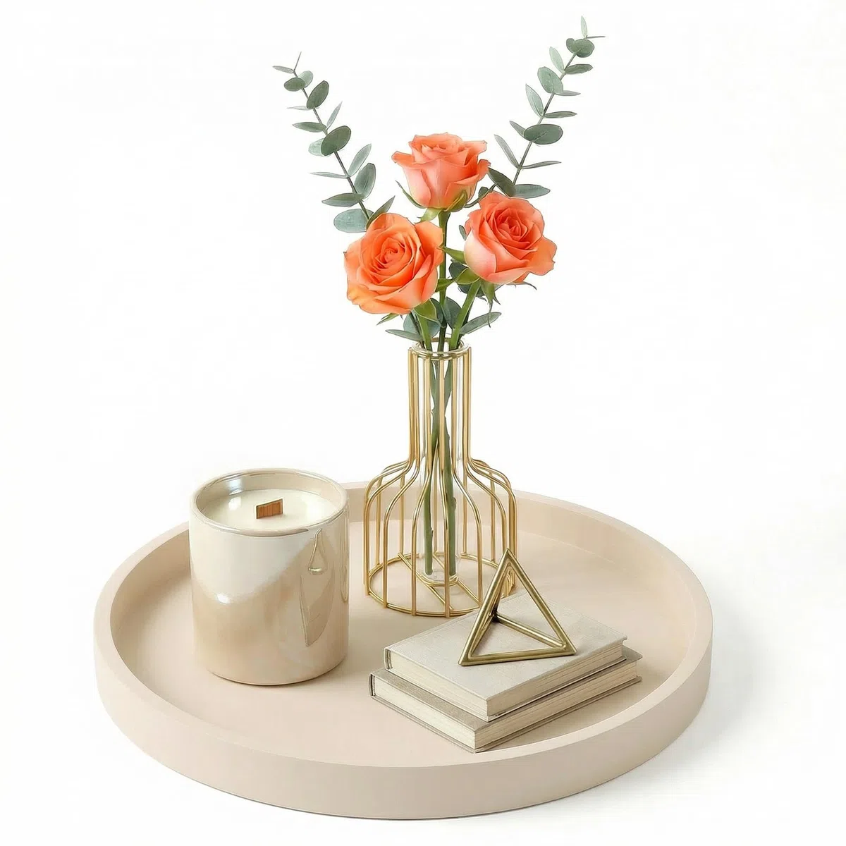 Vassoi decorativi Vassoio da banco da 23 cm, rotondo in silicone decorativo per mobili, vassoio per cosmetici e gioielli, per flaconi di lozione, profumi, gioielli (beige)