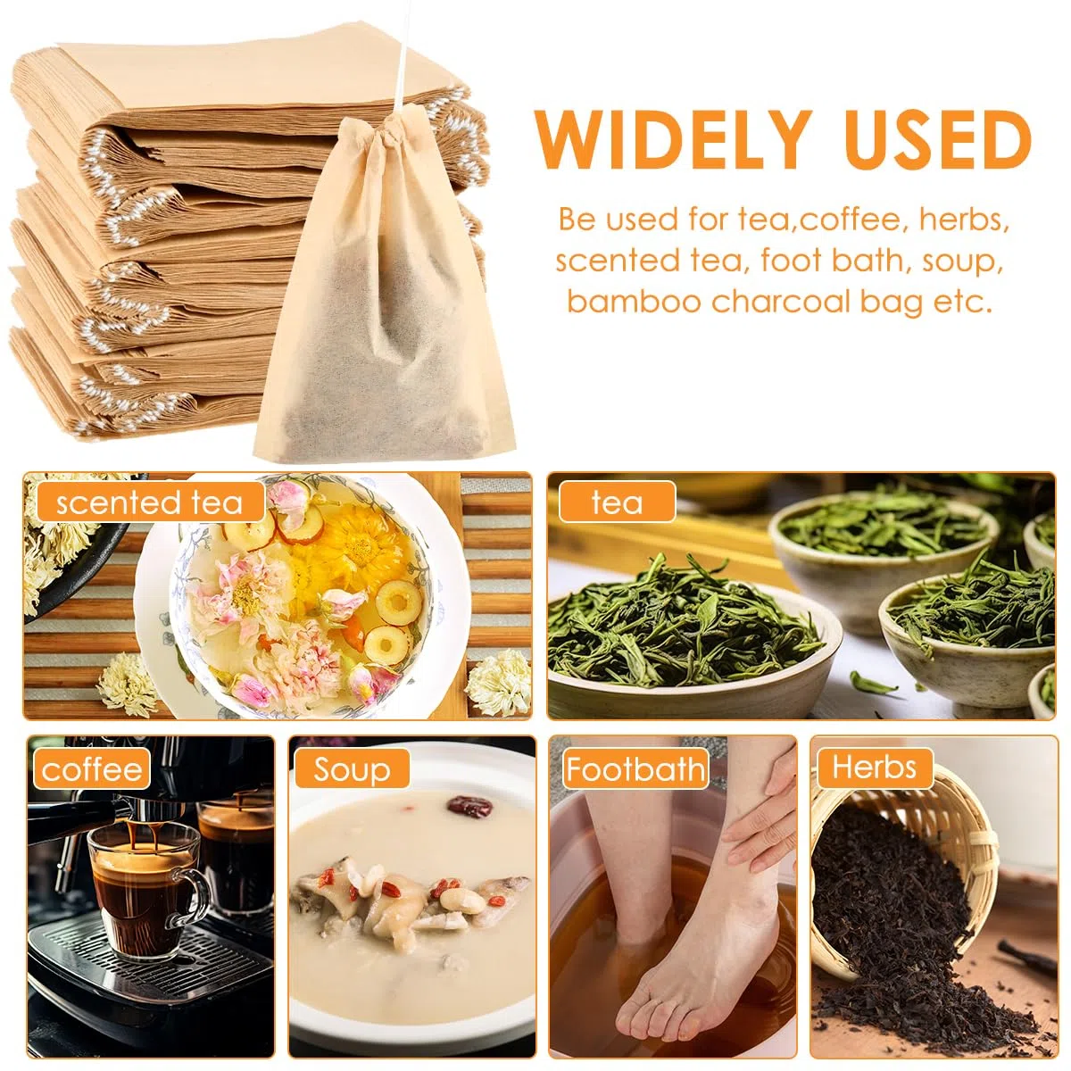 BUYGOO Sacchetti Usa e Getta per il Tè 300PZ con Coulisse, Bustine Filtri Te, Filtri per Tisane Sfuse Te Usa e Getta Filtro Tisana Bustine per Infusione Tisane Sacchetti Filtro per Tè con Coulisse