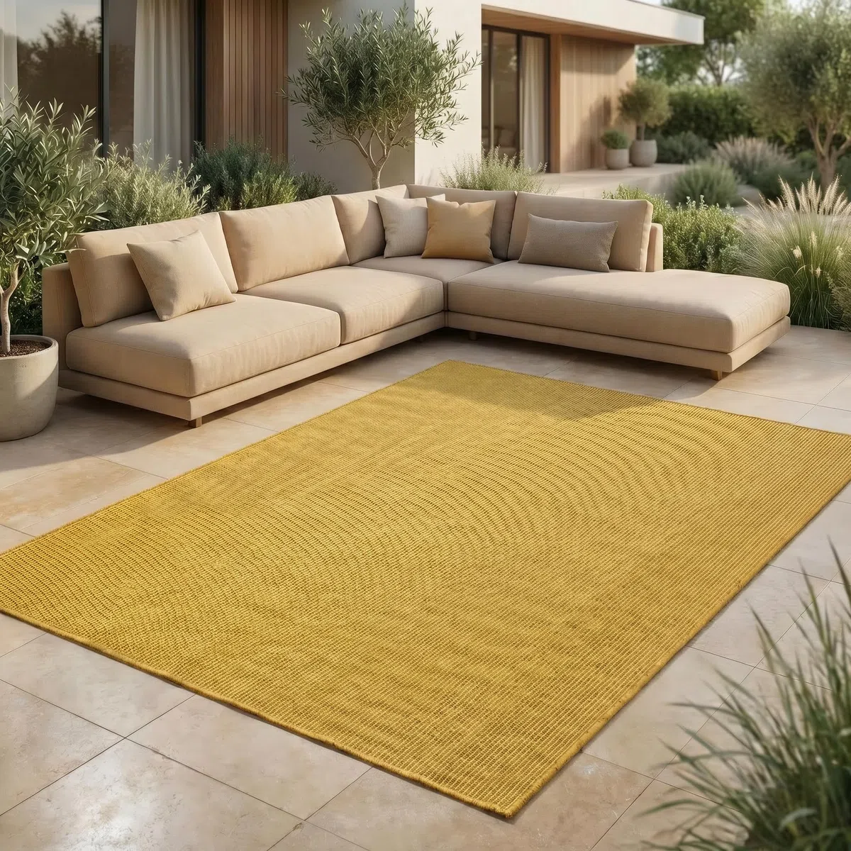 Jimri Tappeto per interni ed esterni, resistente alle intemperie, per balcone, terrazza, giardino, soggiorno, cucina, tappeto resistente ai raggi UV e all'acqua, misura: 80 x 150 cm, giallo