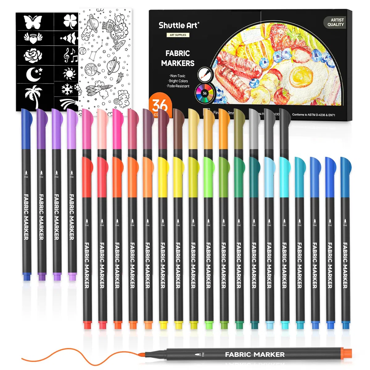 Shuttle Art Pennarelli per colori acrilici 36 colori, pennarelli per pittura a secco ad acqua a basso odore per roccia, legno, metallo, plastica, vetro, tela, ceramica