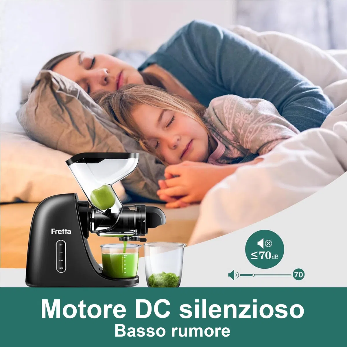 Fretta Estrattore frutta e verdura, Ampio scivolo da 76 mm, Senza BPA, Estrattore di succo silenzioso con funzione inversa, Facile da pulire (Nero)