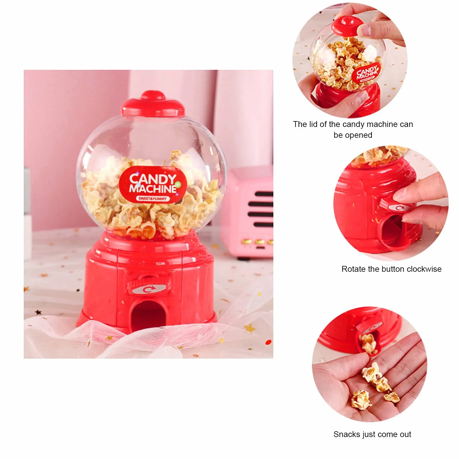 Distributore di Caramelle, Distributore di Caramelle a Gettoni Distributore di Gomme da Masticare Mini Macchina per Caramelle Diametro per Dolci, Cioccolatini Massimo Della Caramella: 1,5 cm(Rosso)