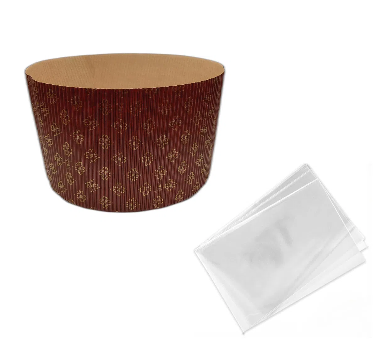 OPIROS Stampi Per Panettone Alto Rigato Ondulato Pirottini In Carta Per Cottura Forno Lievitati Dolci Di Natale (Pz. 5 Stampi + Pz. 5 Buste, Kg. 1)